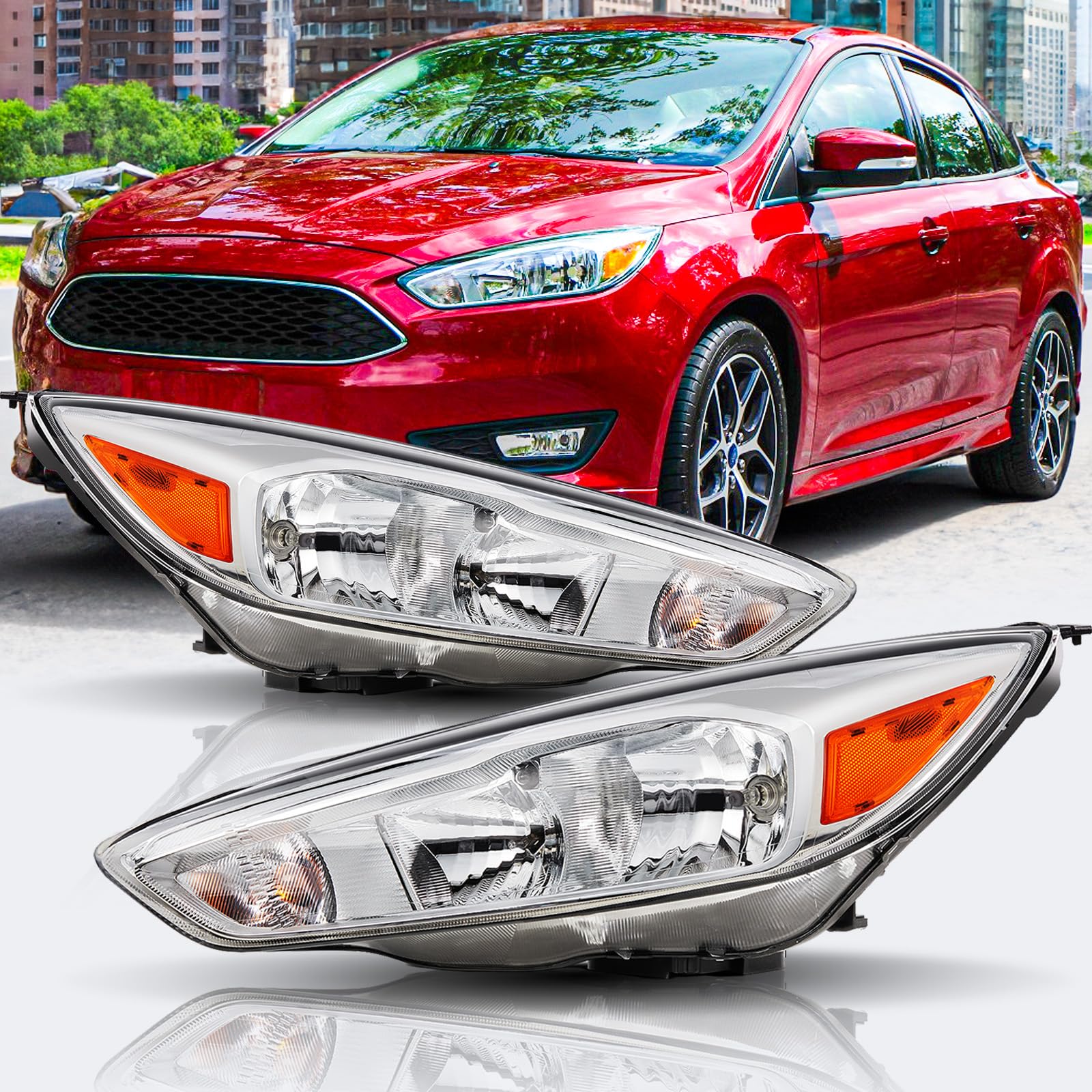 ISHARINGAUTOPARTS headlight assembly with chrome housing enhances visibility and style
