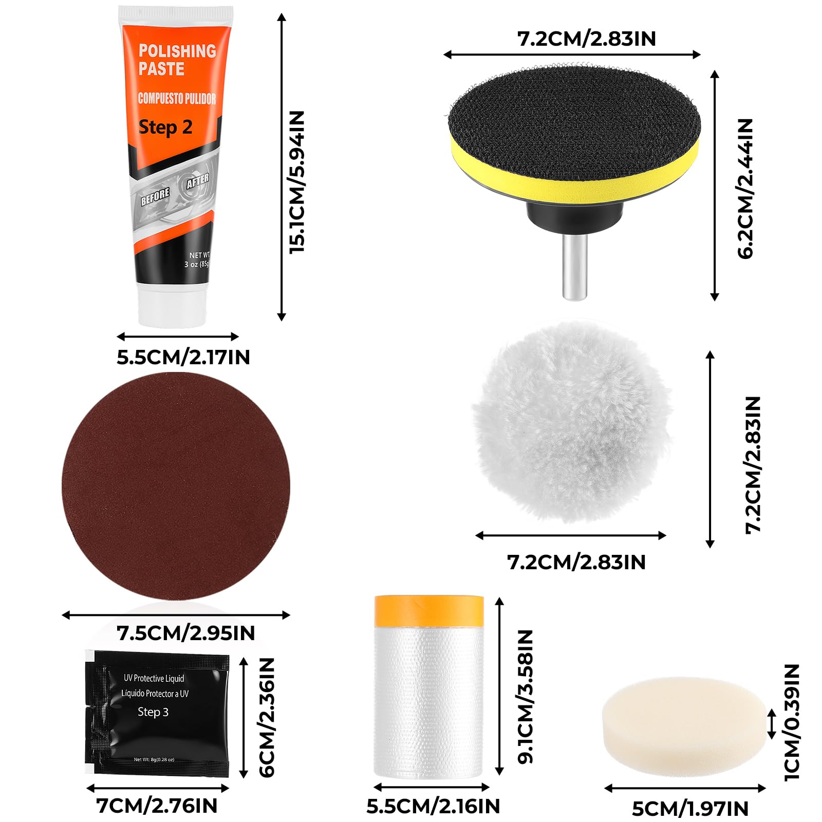 ISINFLASH headlight restoration kit components laid out for home use