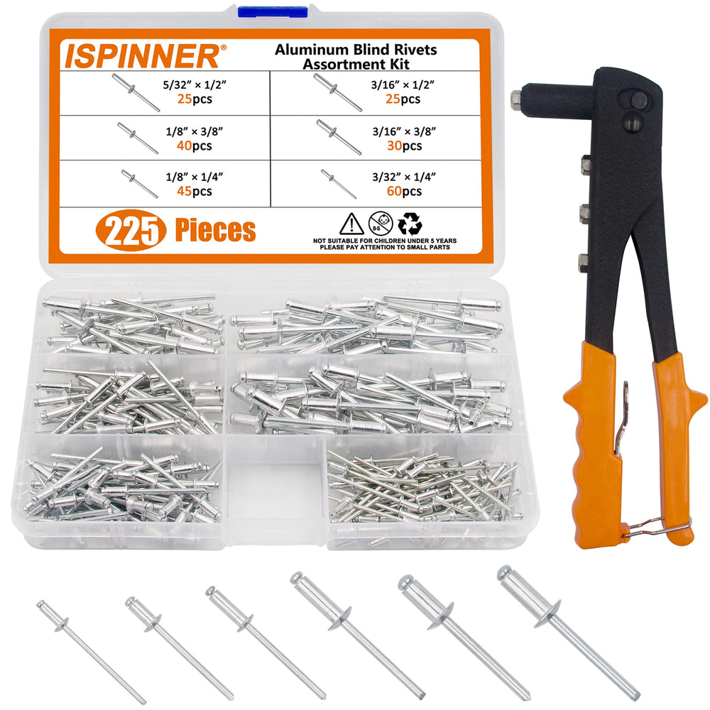 ISPINNER aluminum blind rivets kit in a clear case for easy organization.