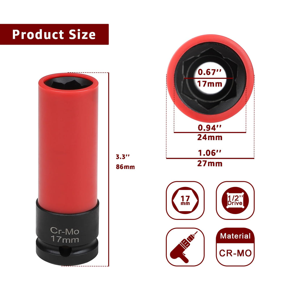 ITEQ 85mm long lug nut socket reaches deep-set lug bolts easily.