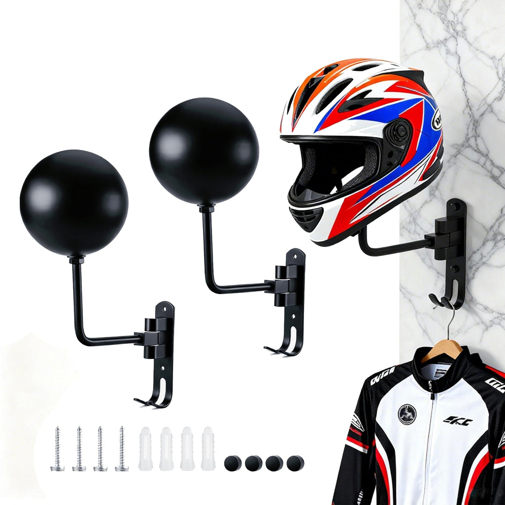 ITEQ wall mount bracket securely holds motorcycle helmets.