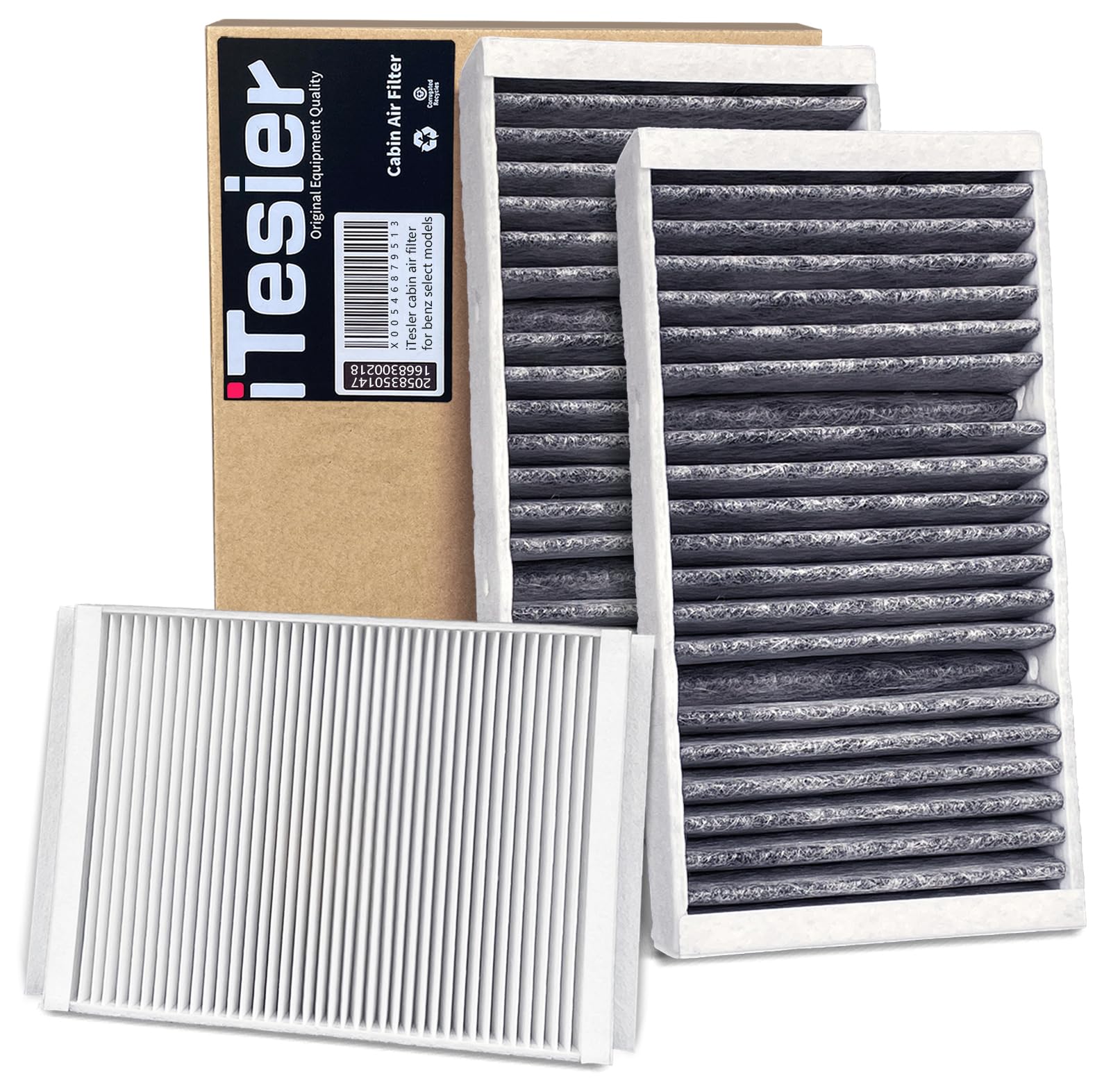 ITESIER cabin air filter kit packaging shows all components for easy replacement.