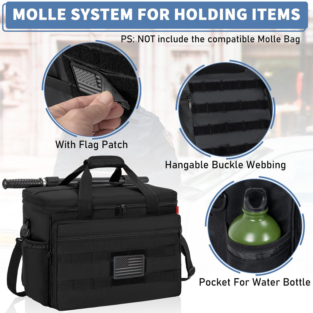 ITHWIU Patrol Bag with cup holders for beverages within reach.