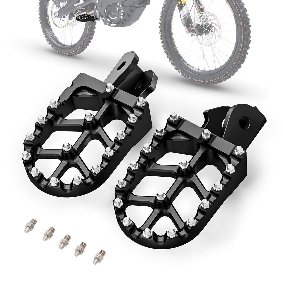 IUVWISN foot pegs side view highlighting the wider platform for relaxed footing.