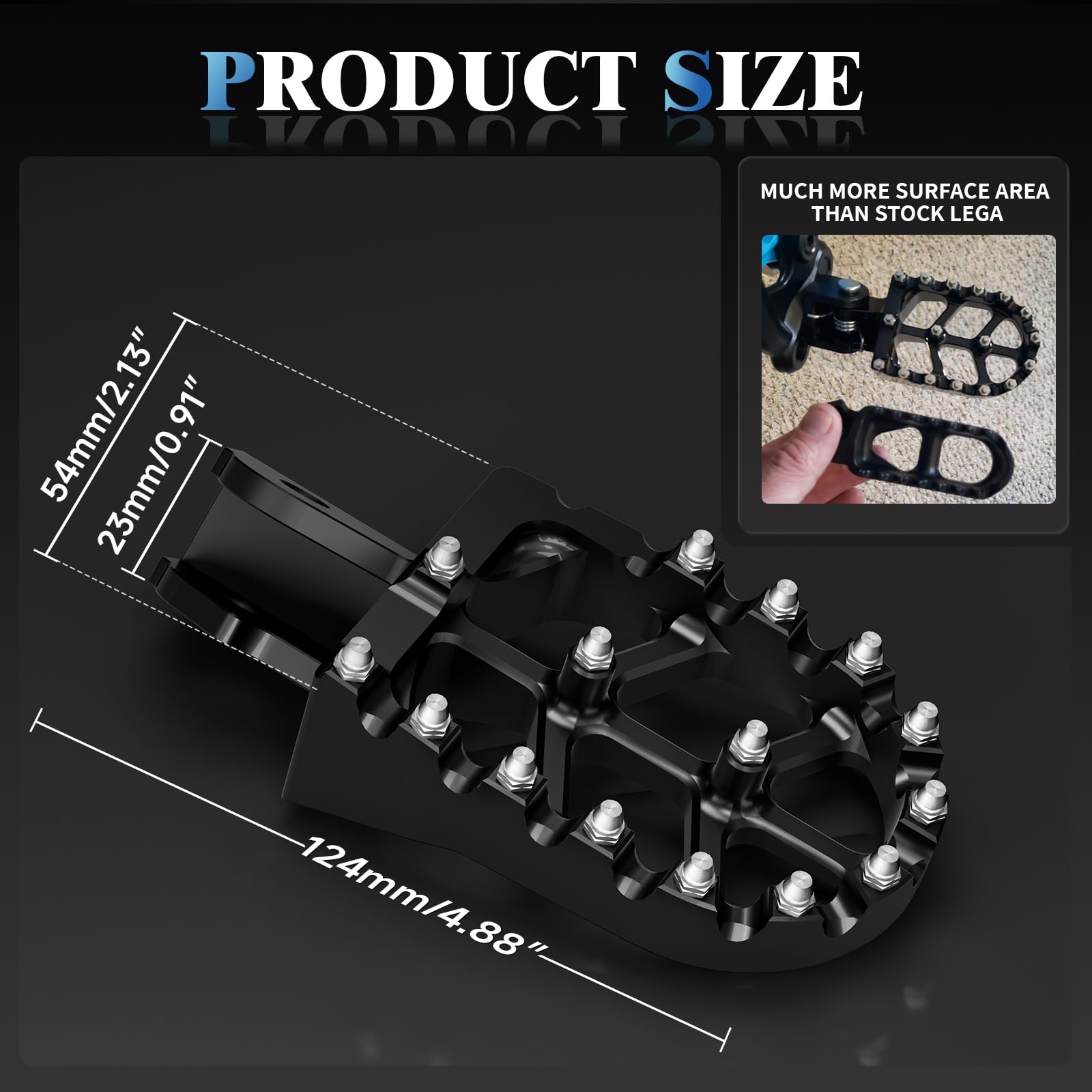 IUVWISN foot pegs top view showing 17 anti-skid pegs for secure grip.