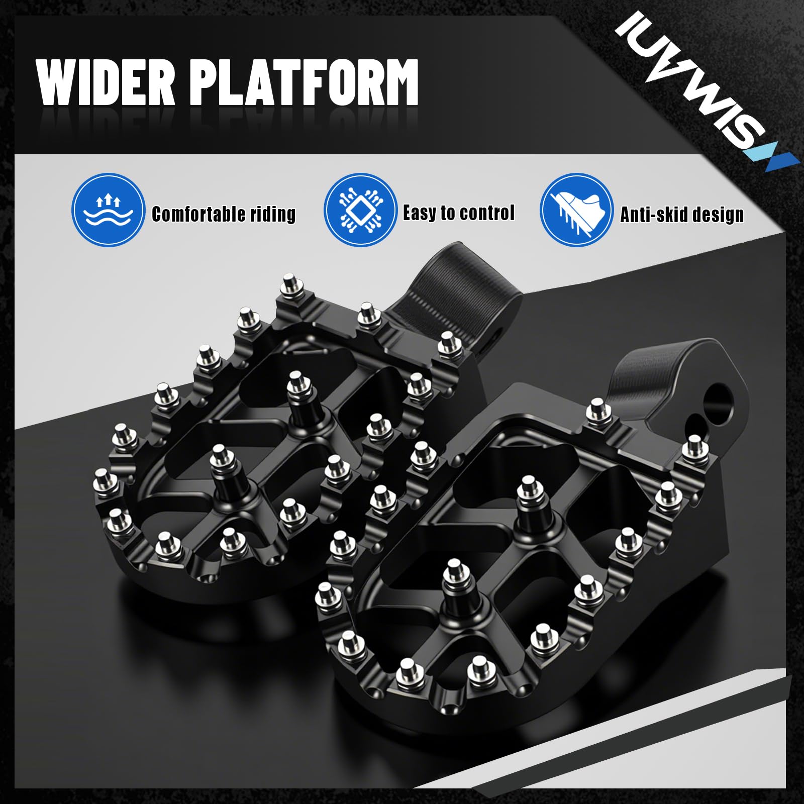 IUVWISN foot pegs feature anodized surface for durable color that resists wear.