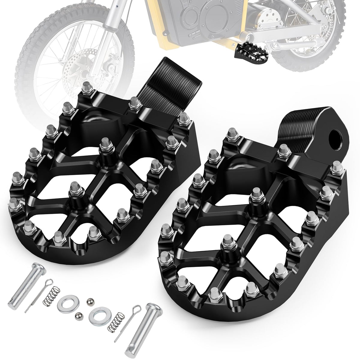 IUVWISN dirt bike foot pegs fit MX650 and MX500 for secure mounting on rugged trails.