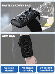 Multi-layer design supports phone keys and wallet during rides.