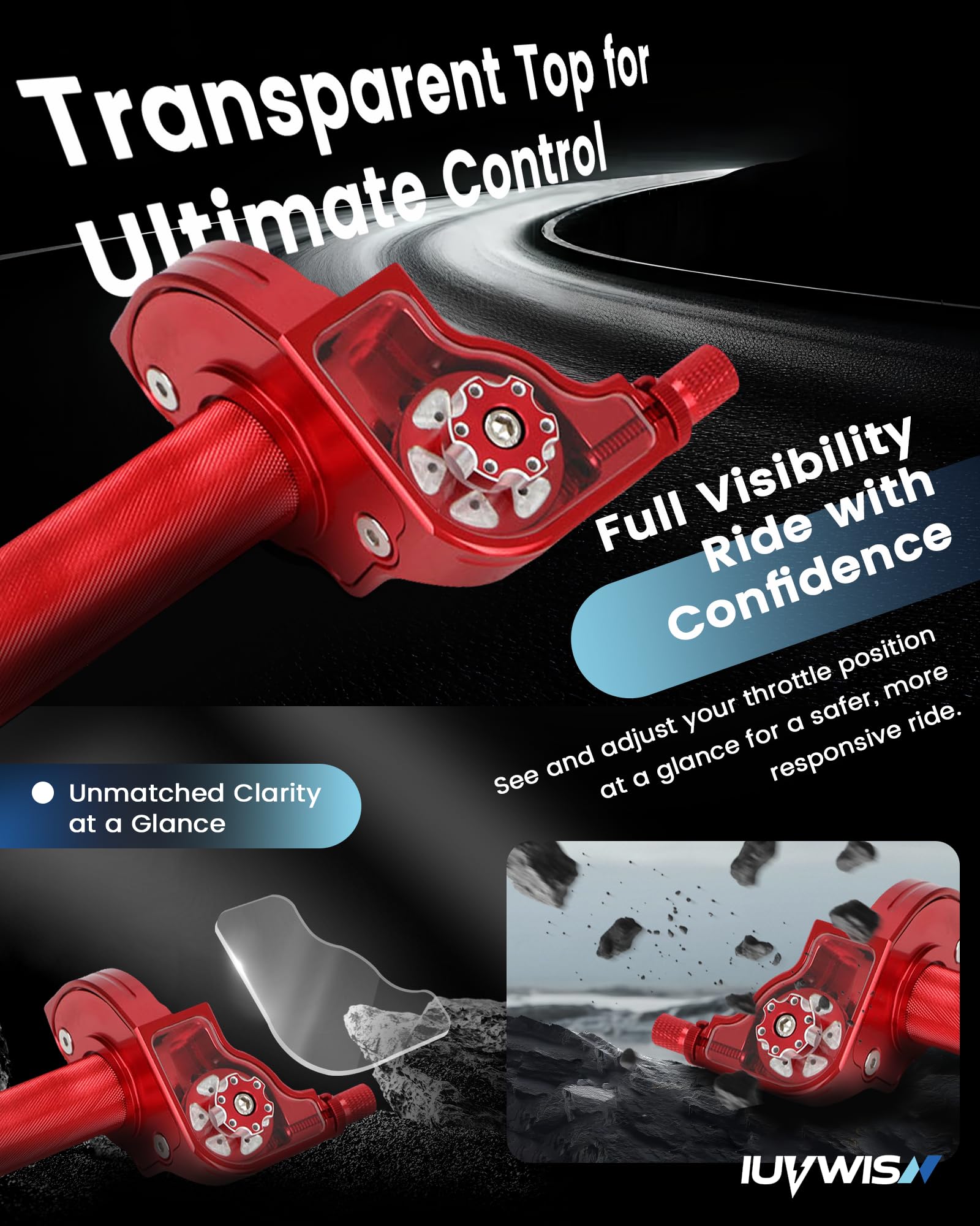IUVWISN transparent throttle top, aids precise adjustment for safer, customizable throttle response.