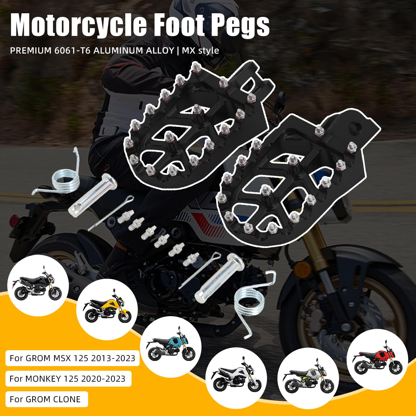 IUVWISN 6061-T6 aluminum foot pegs closeup highlights lightweight, durable construction