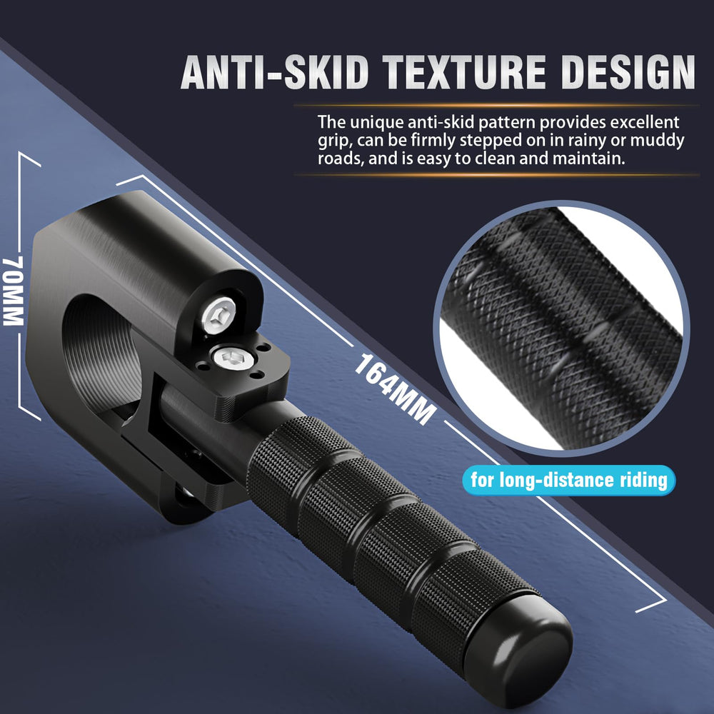IUVWISN foot pegs with anti-skid pattern for confident grip in wet conditions.