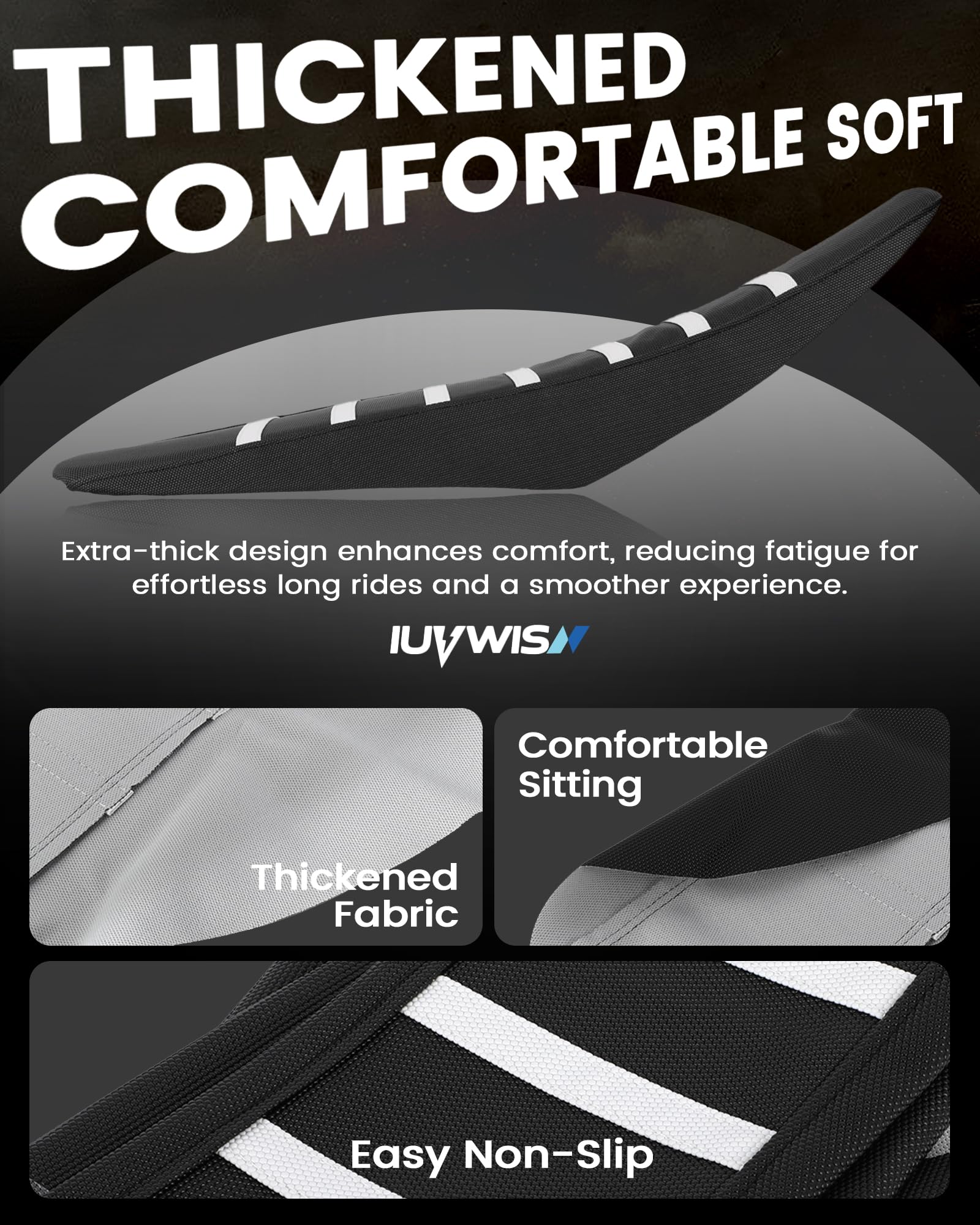 IUVWISN dirt bike seat cover reinforced durability resists tearing during jumps and rough terrain.