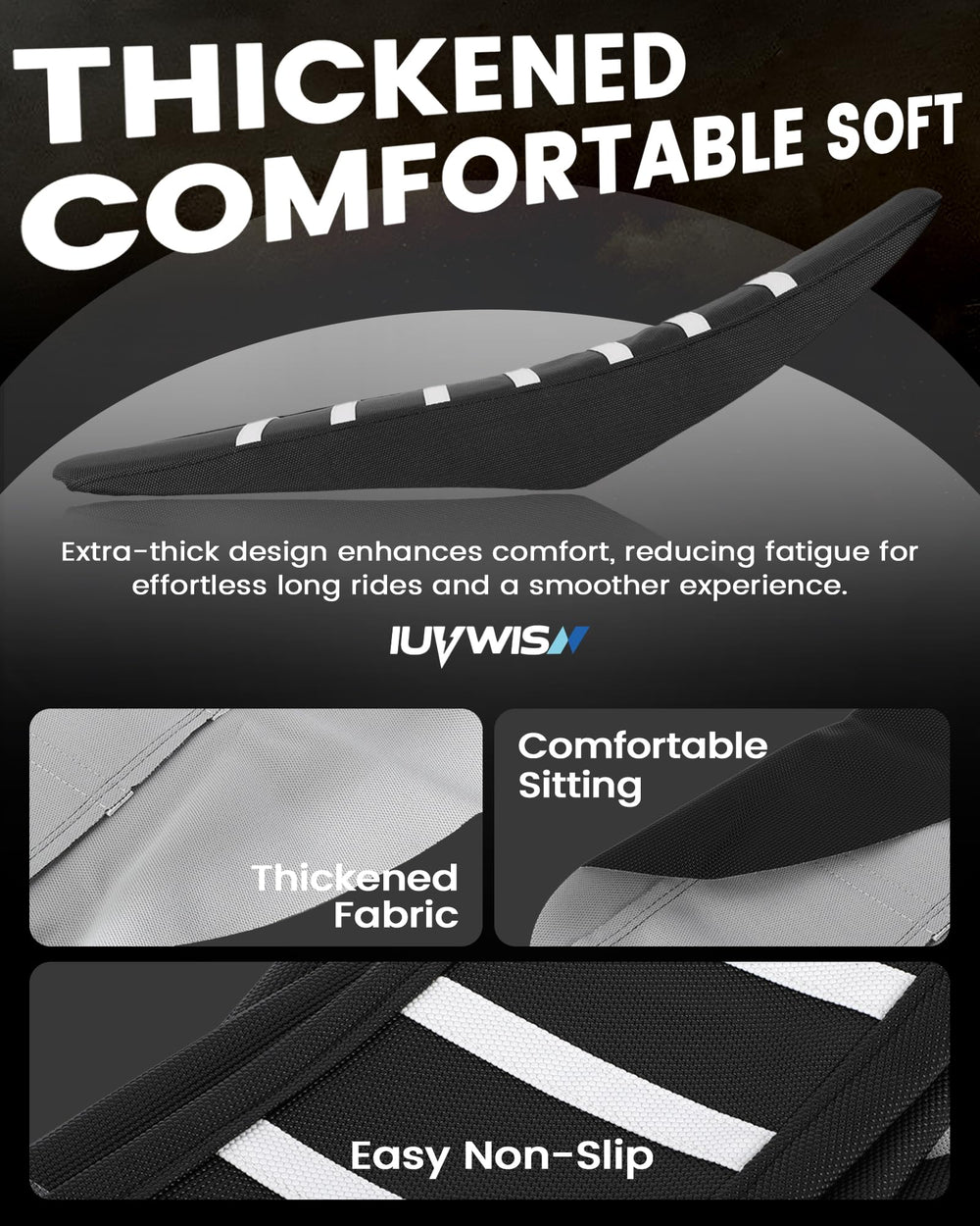 IUVWISN dirt bike seat cover reinforced durability resists tearing during jumps and rough terrain.
