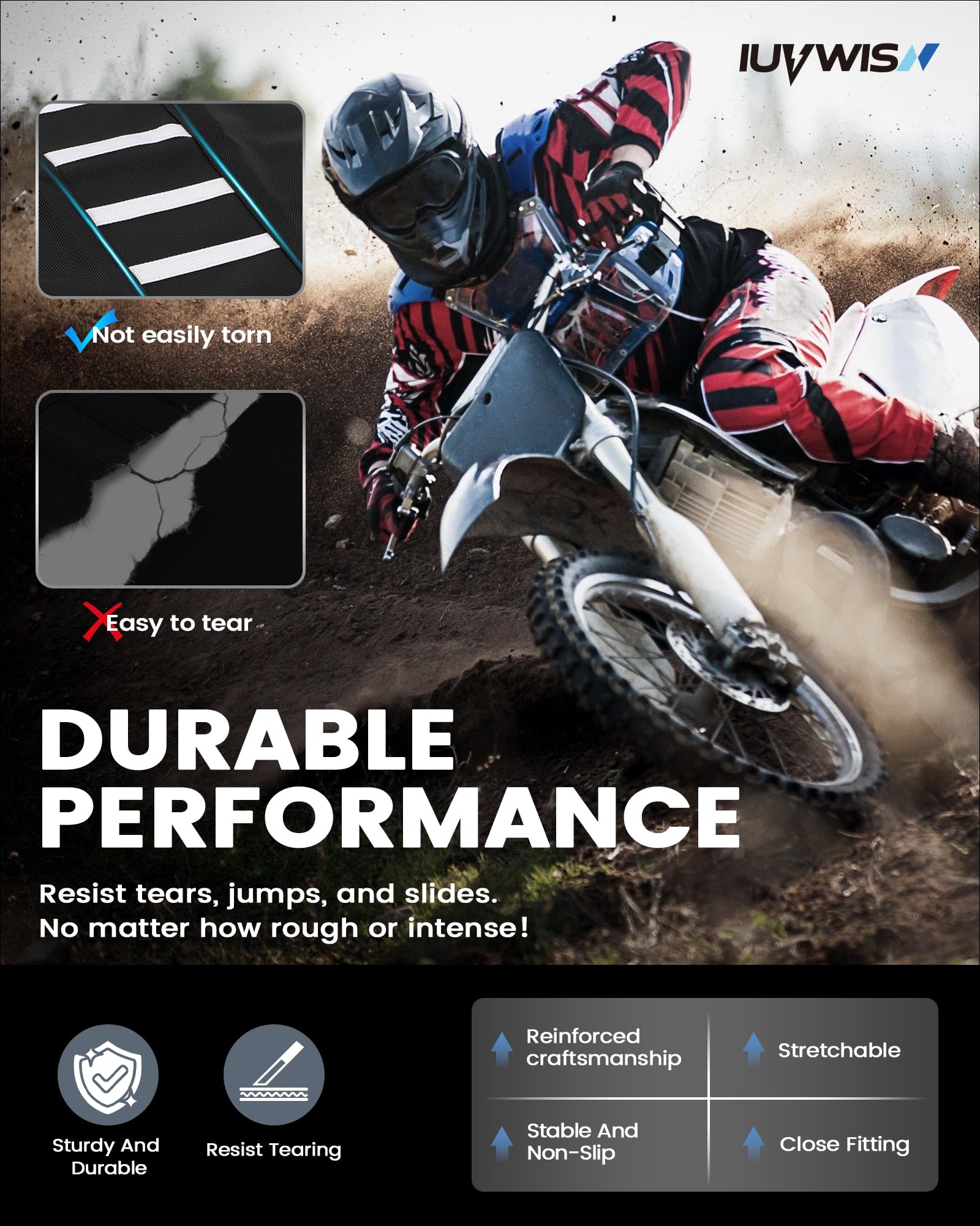 IUVWISN universal-fit dirt bike seat cover fits CRF, YZF, YZ, EXC, SX, KLX, KX.