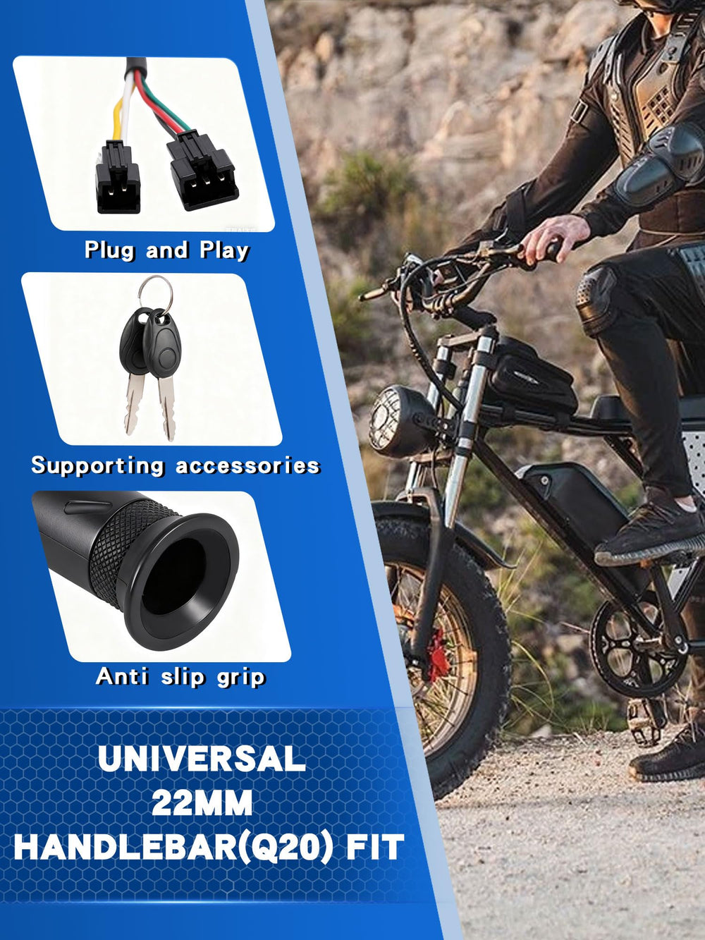 IUVWISN installation setup of the eBike throttle on 22mm handlebar.