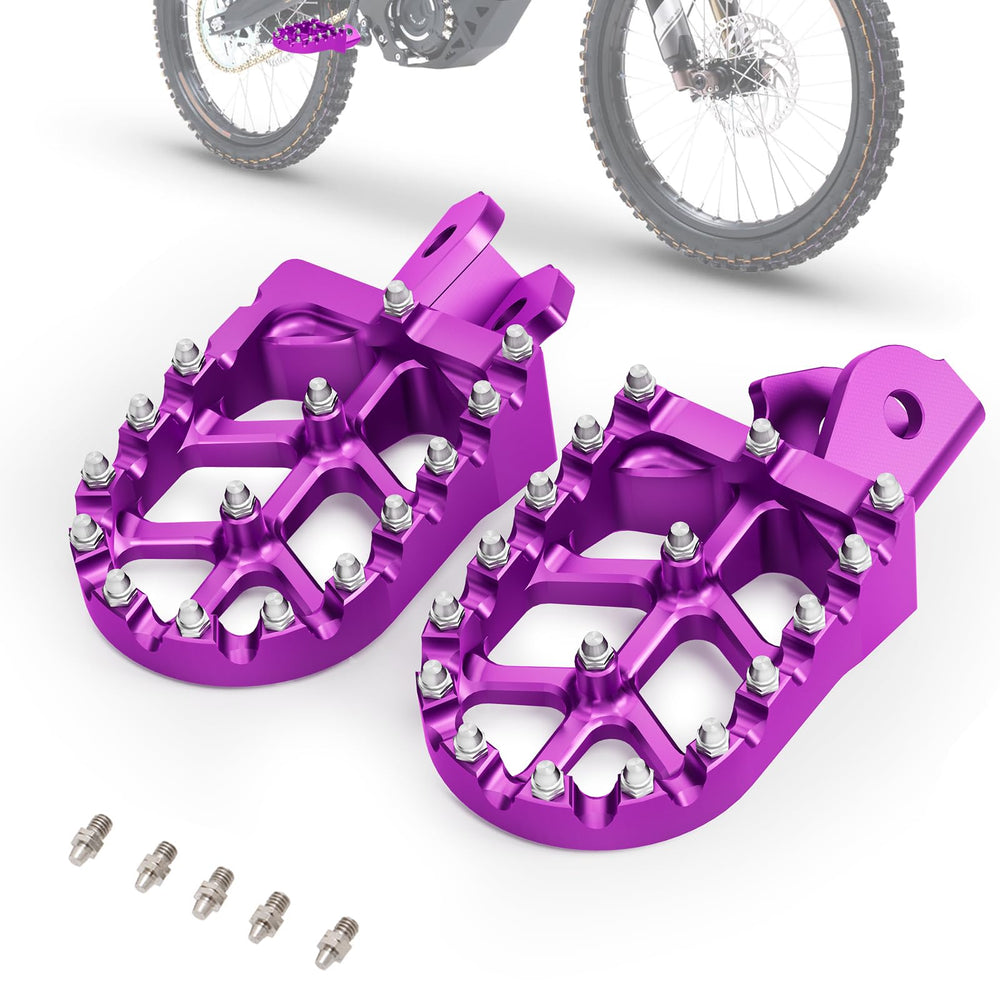 IUVWISN foot pegs for Sur Ron LBX with a wider platform, improving grip on rugged trails.