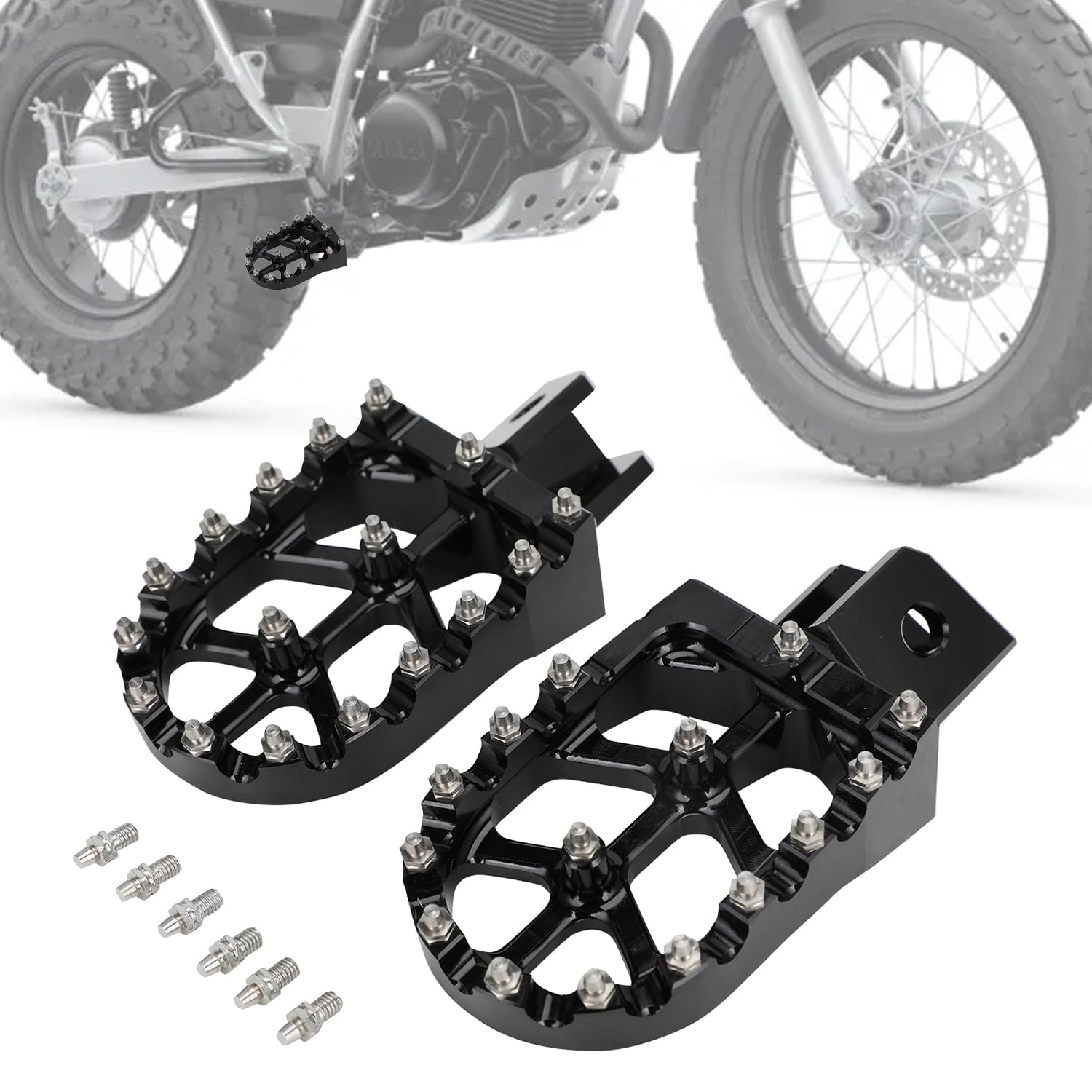 IUVWISN foot pegs for TW200 with wide platform, improved grip and comfort.