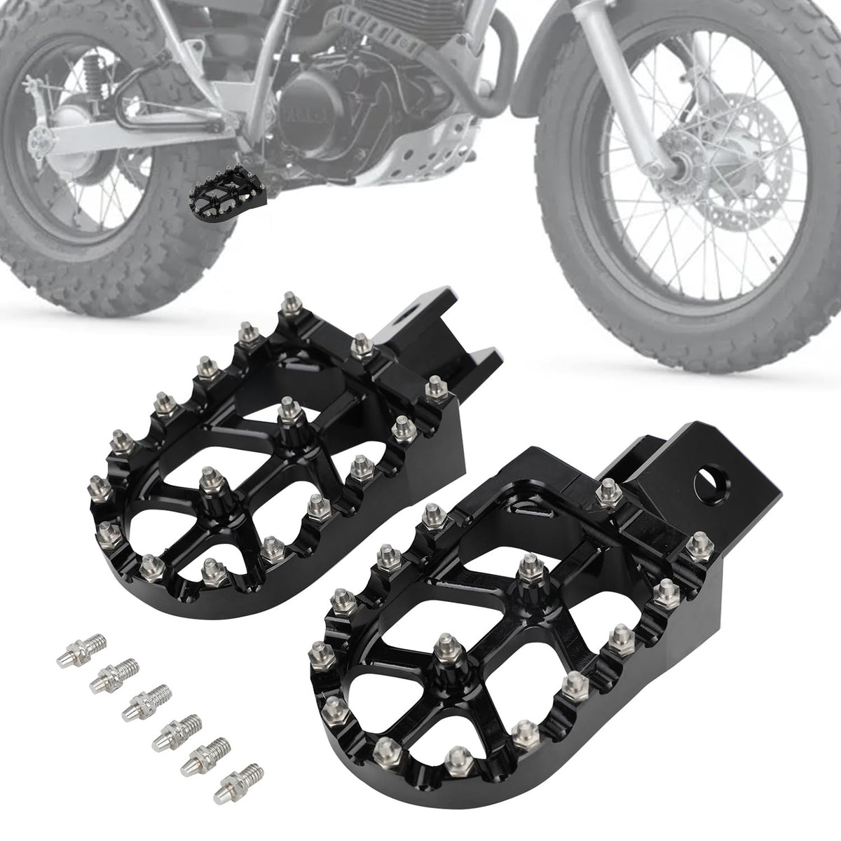 IUVWISN foot pegs for TW200 with wide platform, improved grip and comfort.
