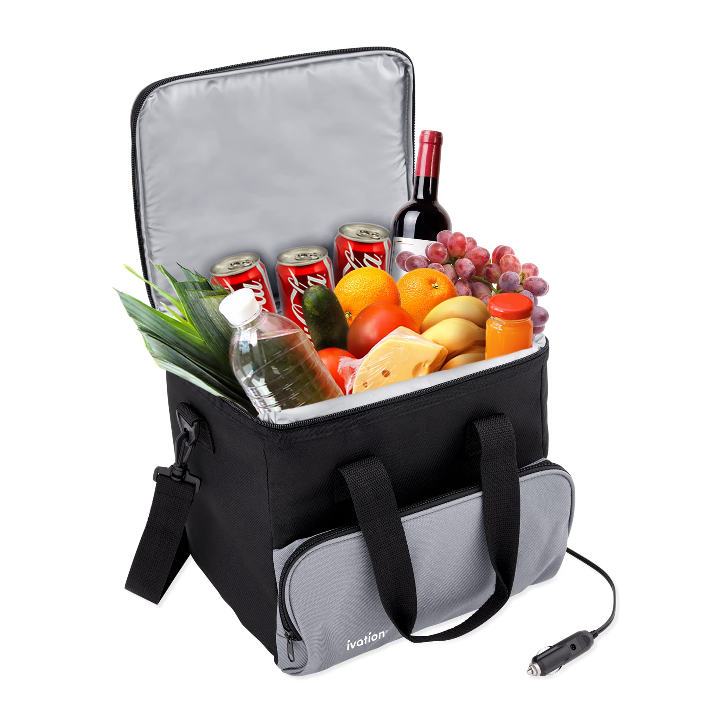 Ivation 15L cooler bag front view, portable cooling for snacks on the go.
