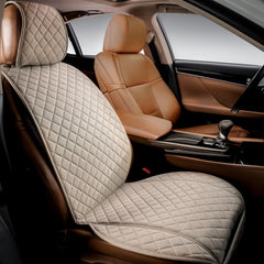 IVICY faux-linen front seat cover closeup showing durable fabric texture and protective feel.