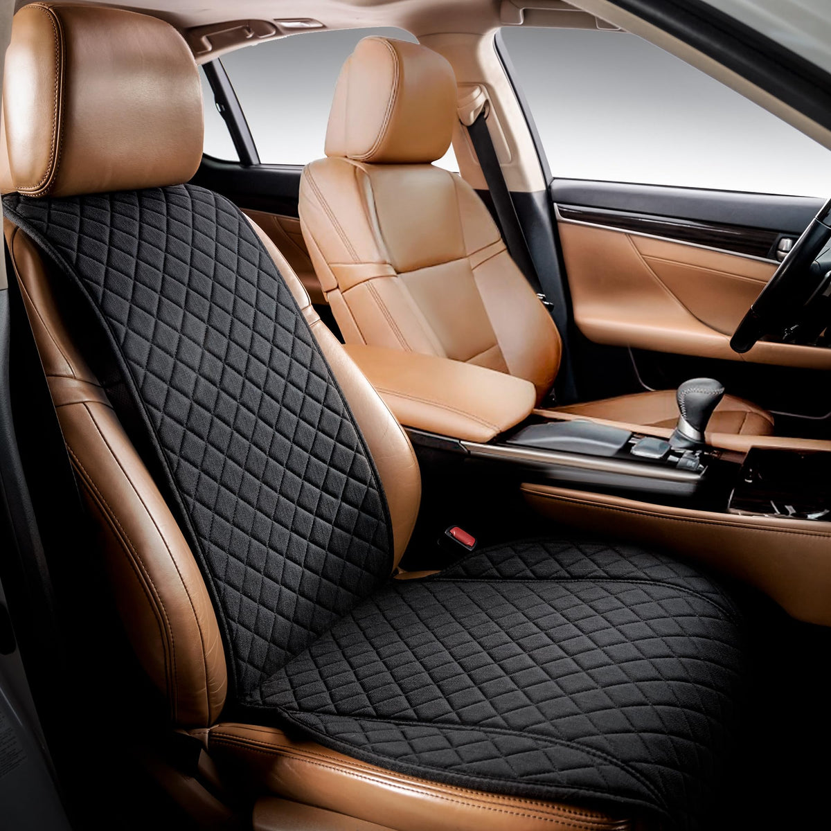 IVICY faux linen front seat cover on driver side protects upholstery from spills.