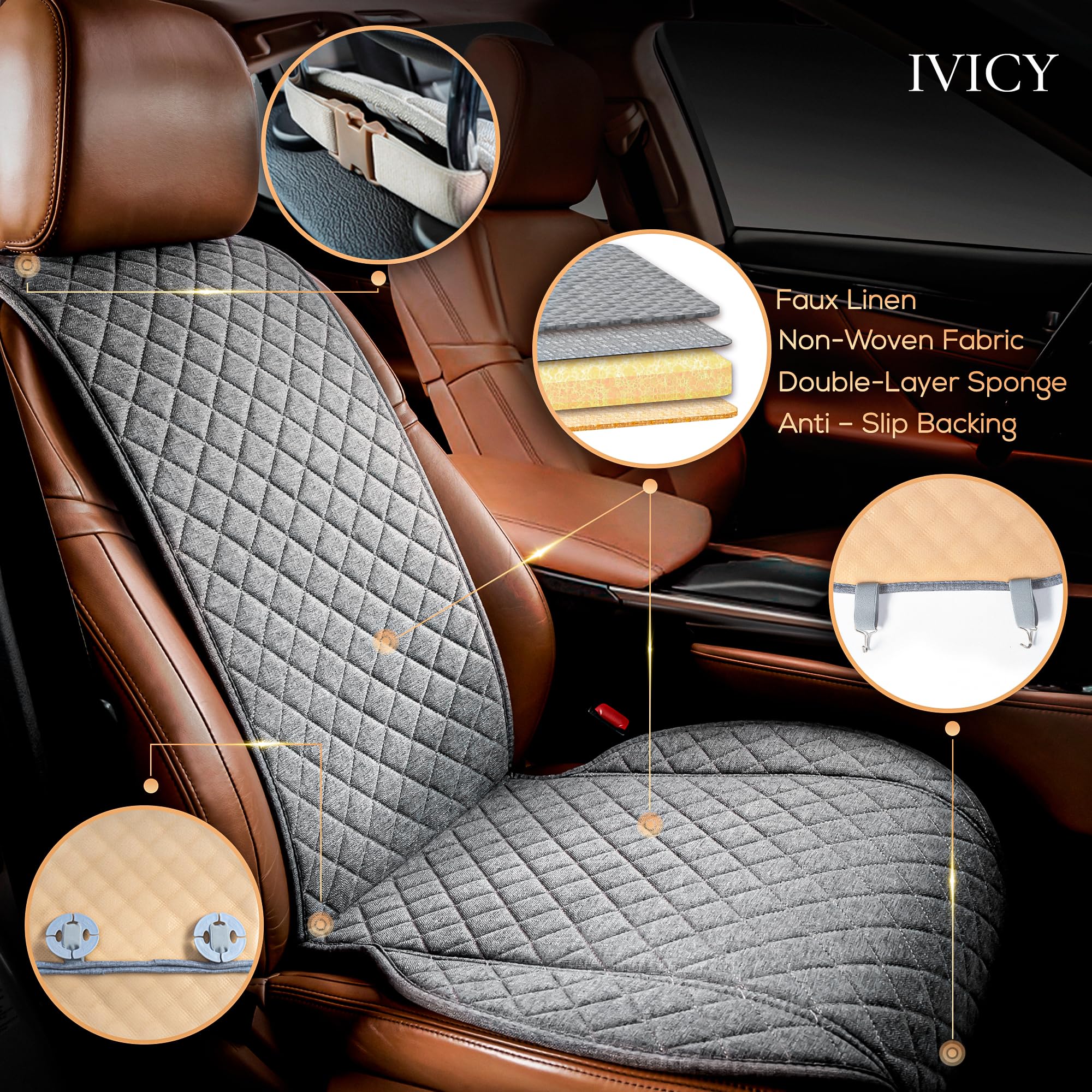 IVICY faux-linen texture closeup shows durable fabric and ergonomic fit