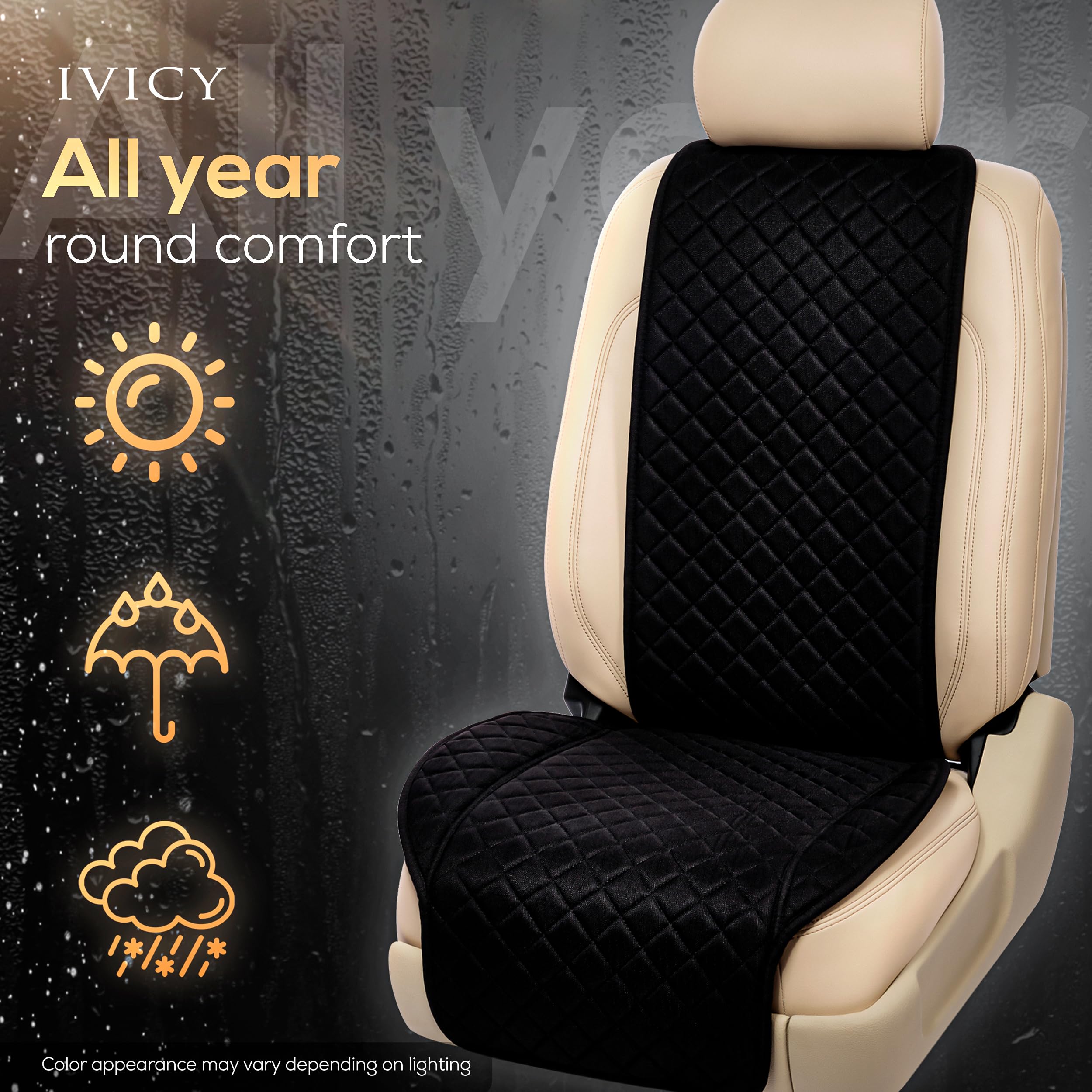 IVICY easy-install front seat cover fits most vehicles.
