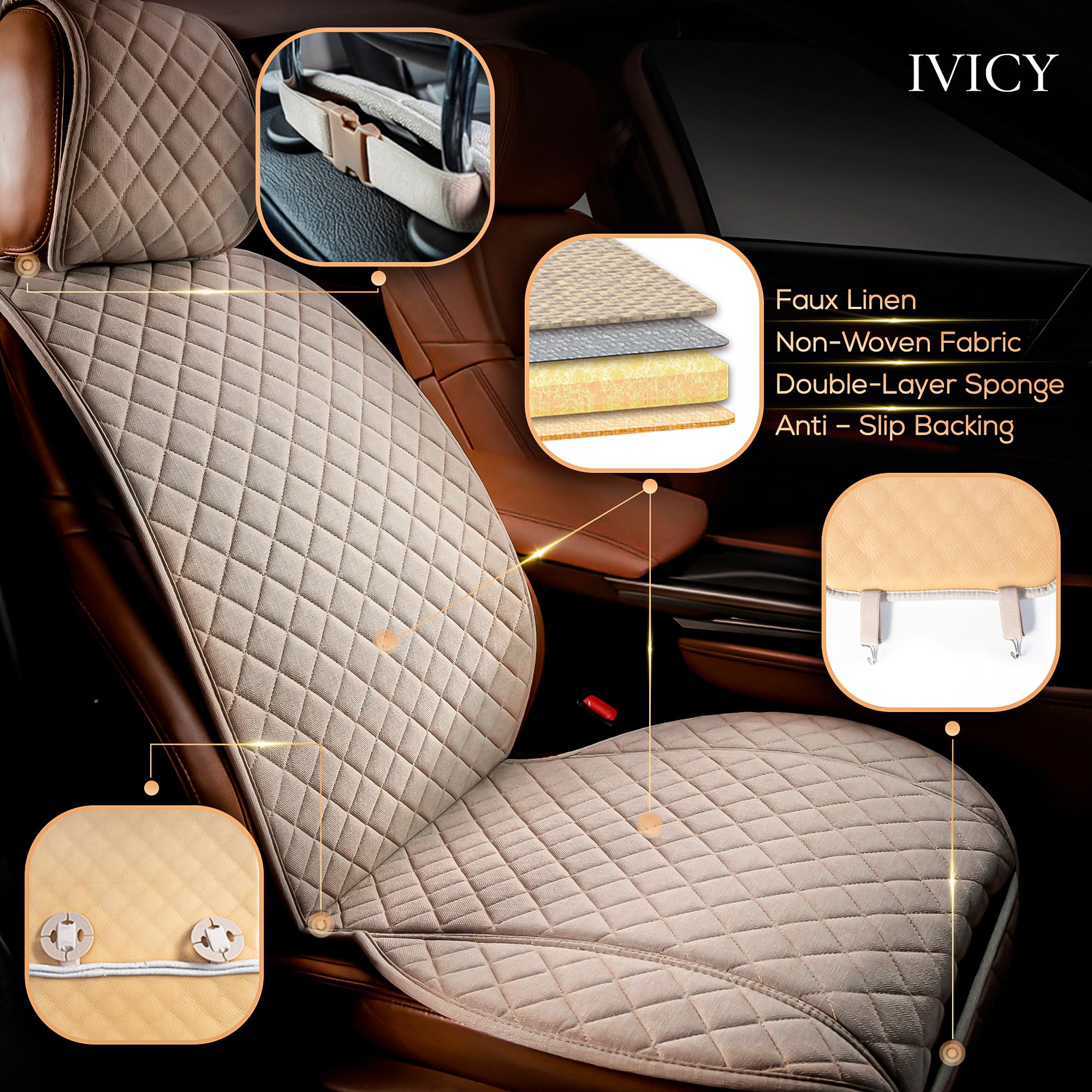 IVICY front seat cover non-slip back prevents shifting during drives.