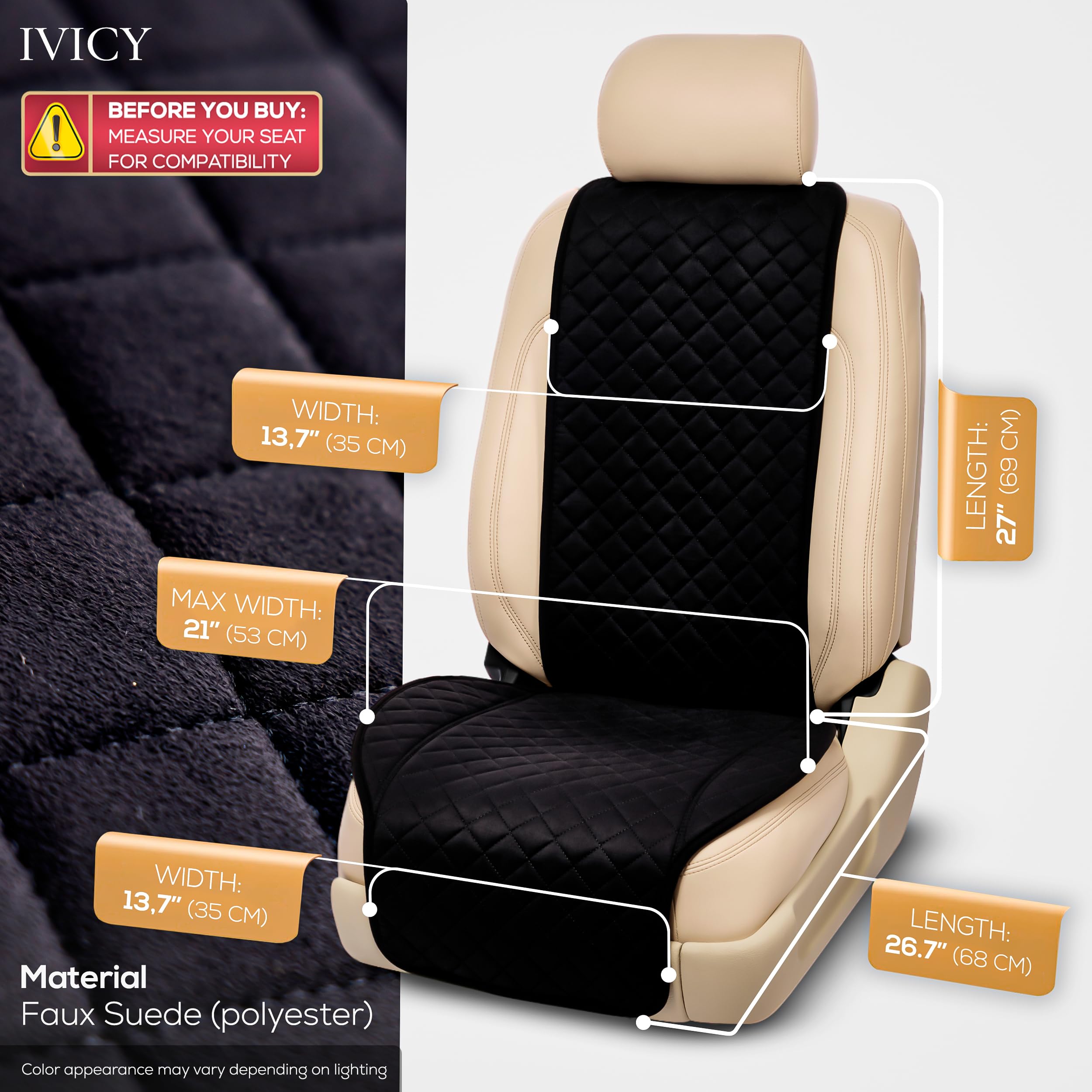 IVICY non-slip backing front seat cover keeps seating stable.