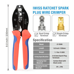Operator uses the IWISS iCrimp tool for spark plug wiring with secure grip