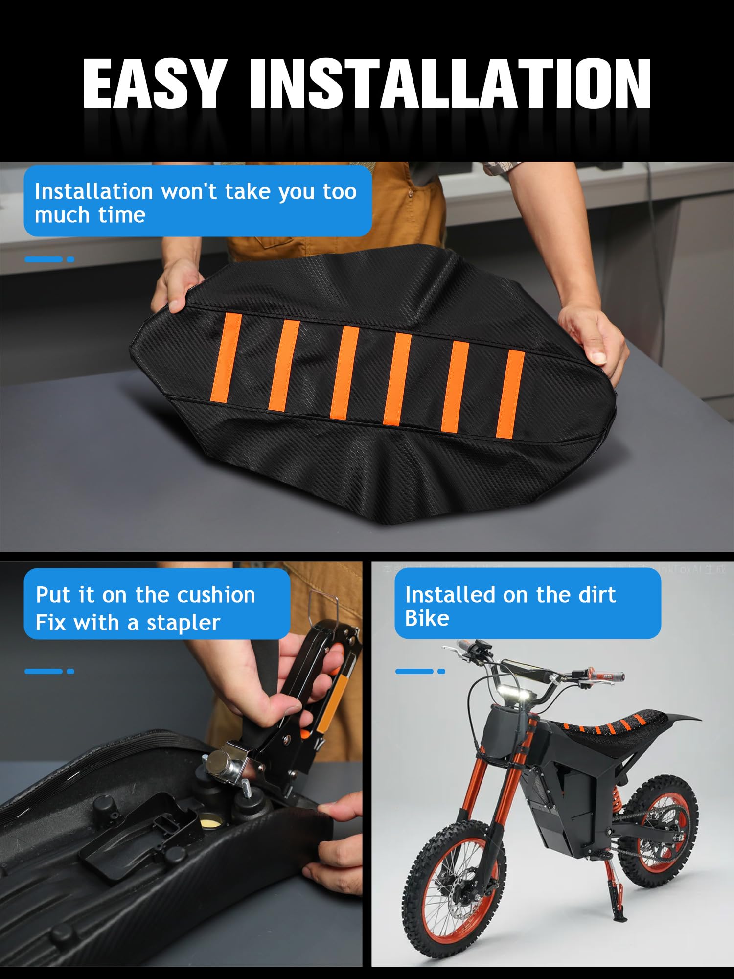 IUVWISN orange seat cover exposed to rain highlights waterproof finish.