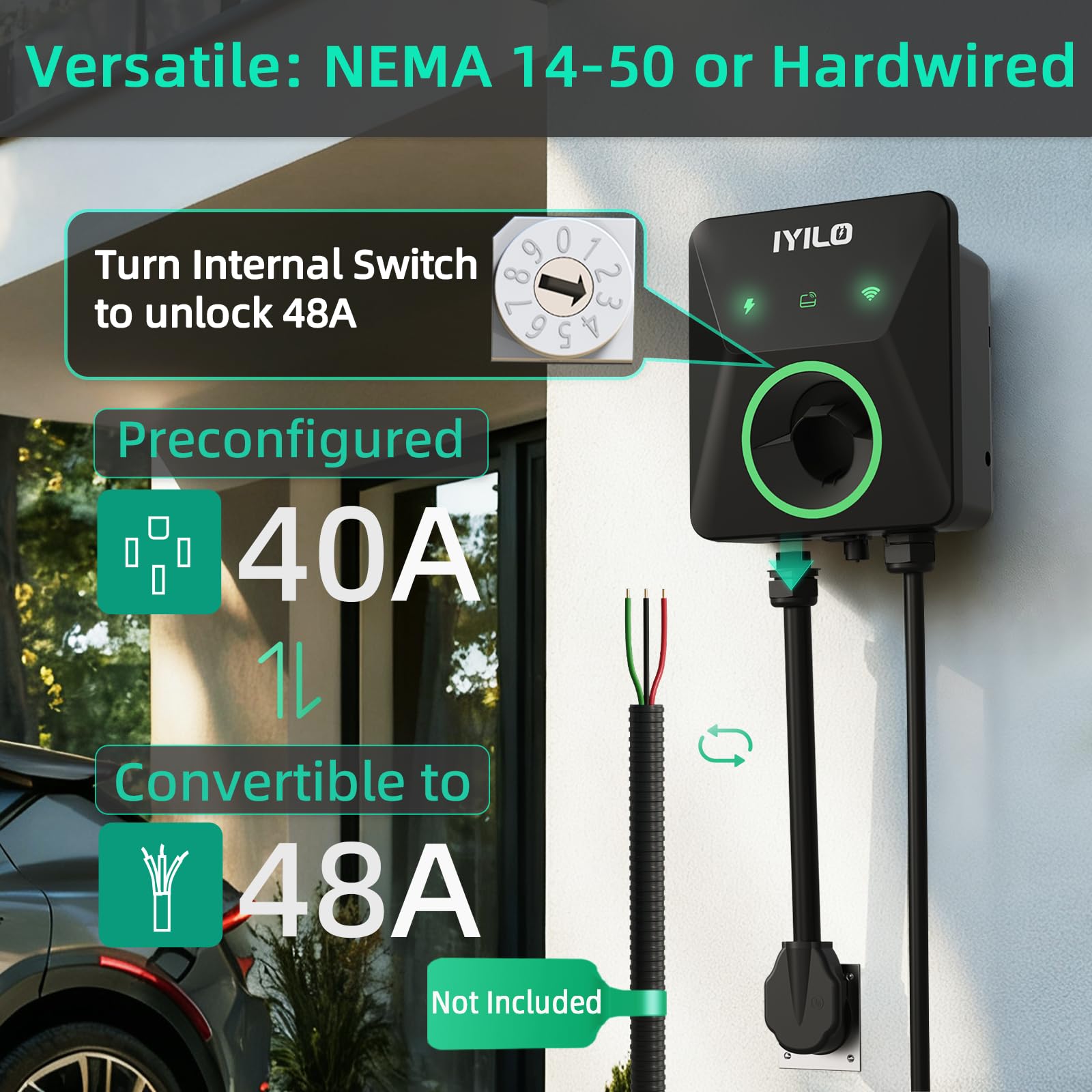 IYILO Level 2 EV Charger displays real-time temperature sensors and safety data