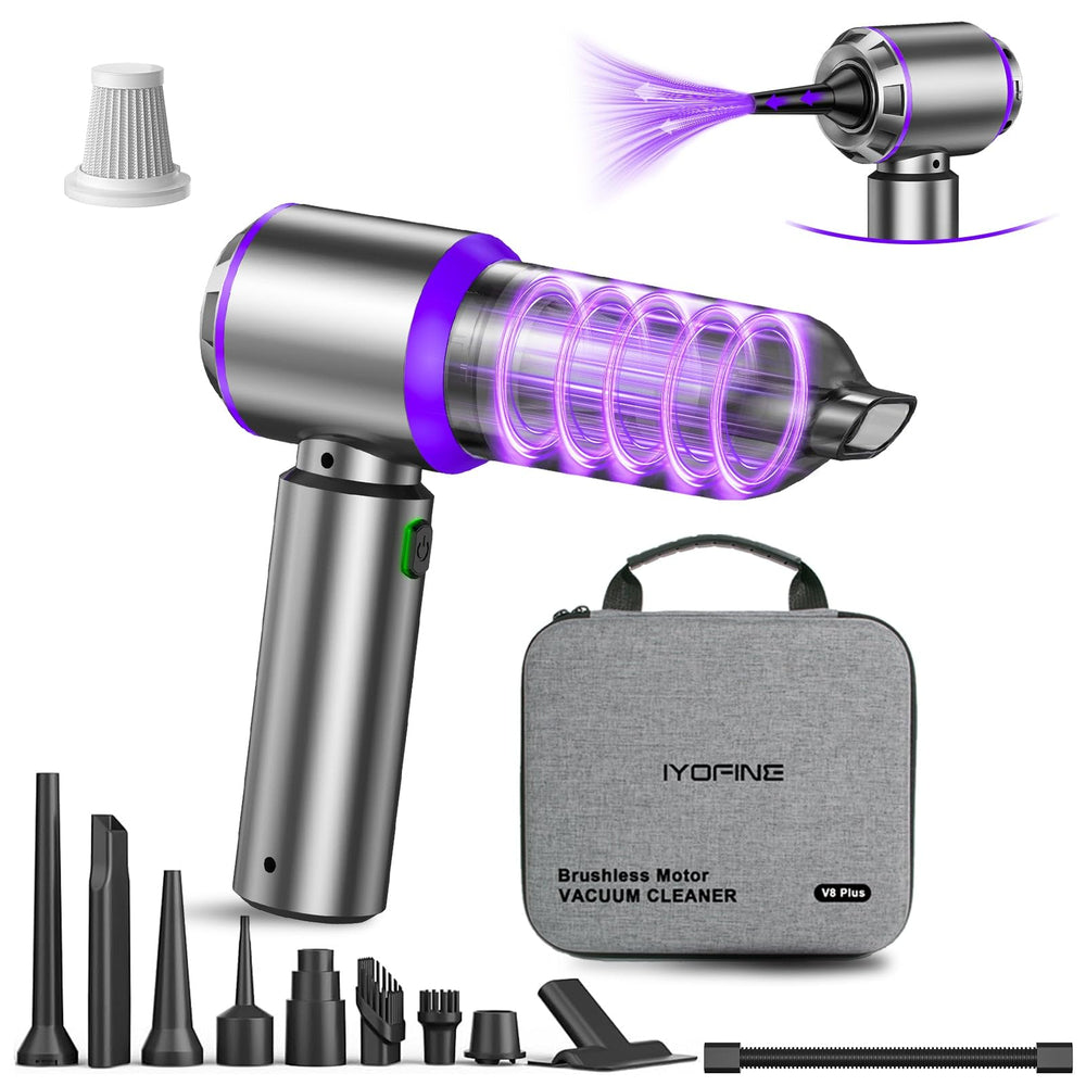 IYOFINE vacuum air duster 80k rpm motor enables deep cleaning of keyboards and PC interiors