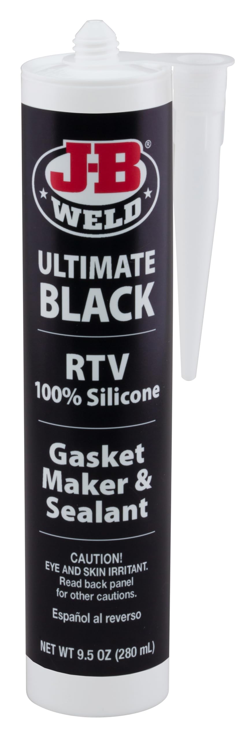 J-B Weld Ultimate Black RTV silicone gasket maker creates durable automotive seals.