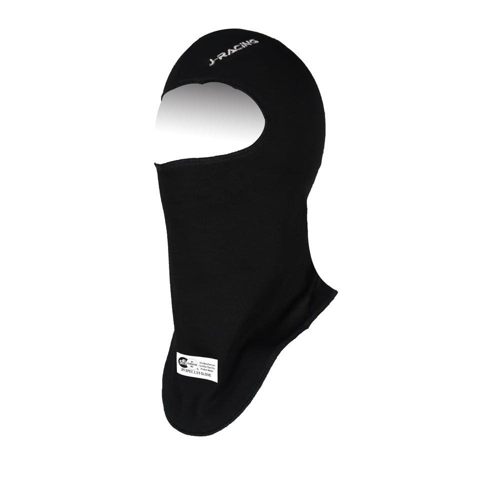J-RACING Racing Balaclava fabric texture shows flame-retardant aramid knit for cooling comfort.