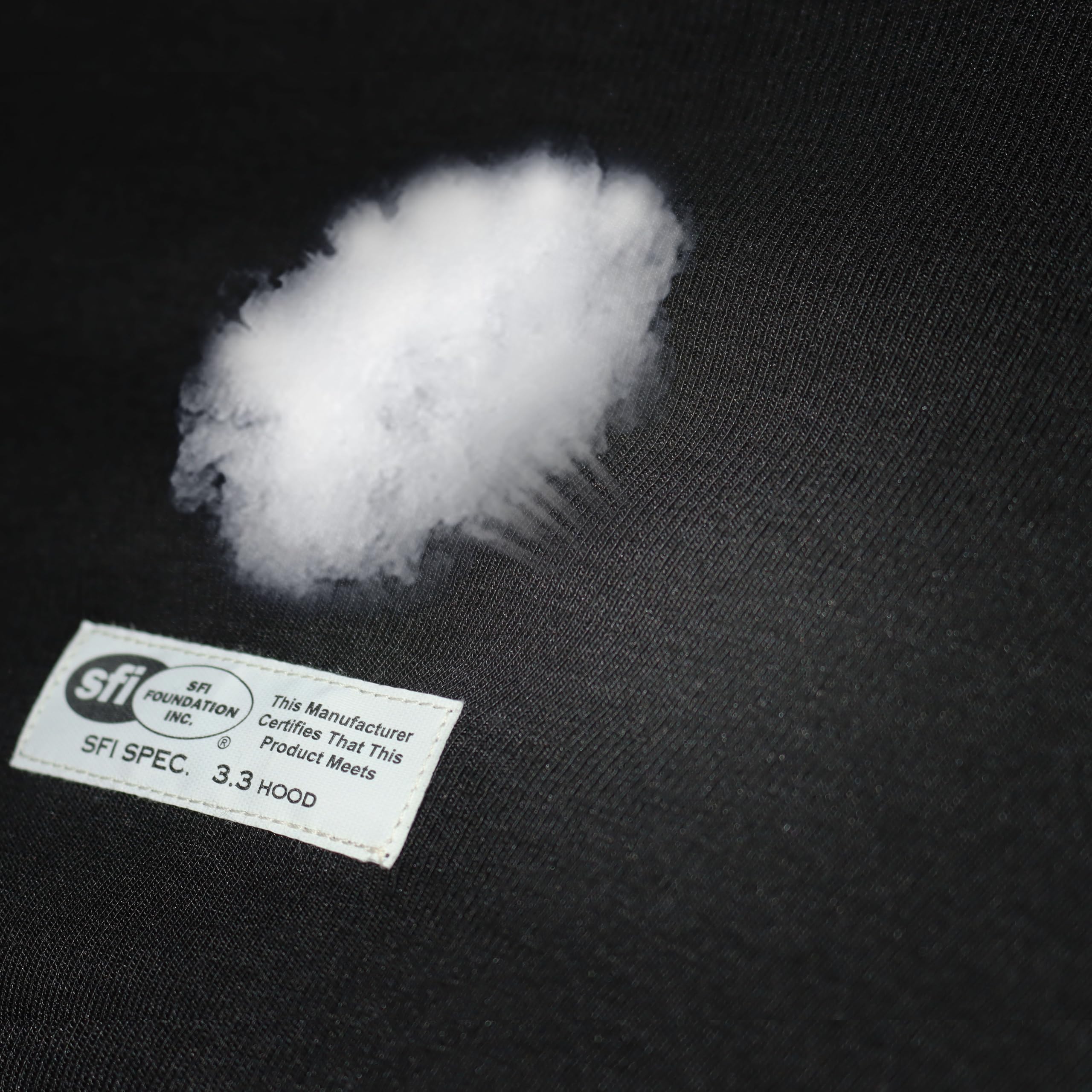 J-RACING Balaclava close-up of fire-retardant fabric highlights safety features.