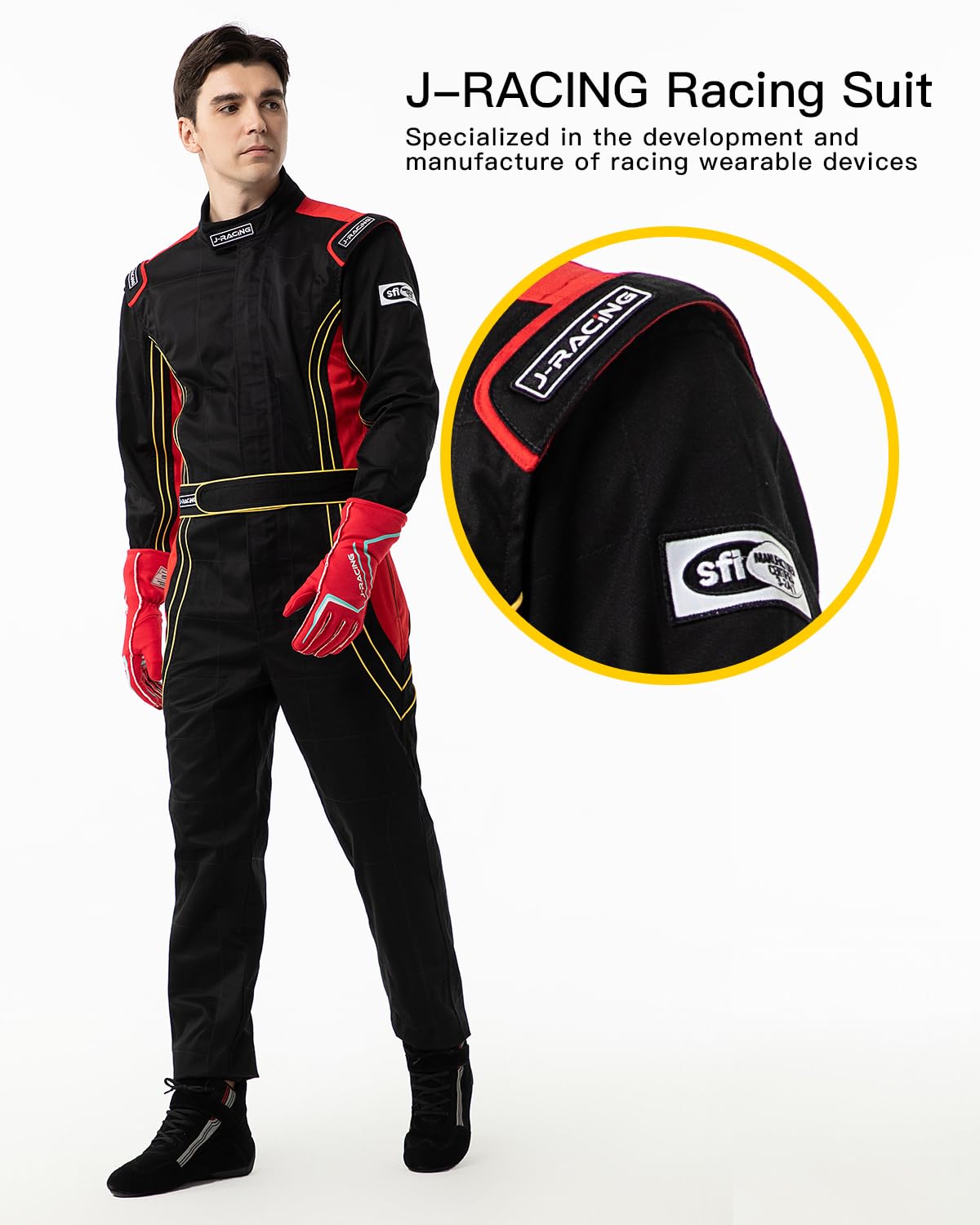 J-RACING racing suit elastic waist and cuffs improve comfort during driving.