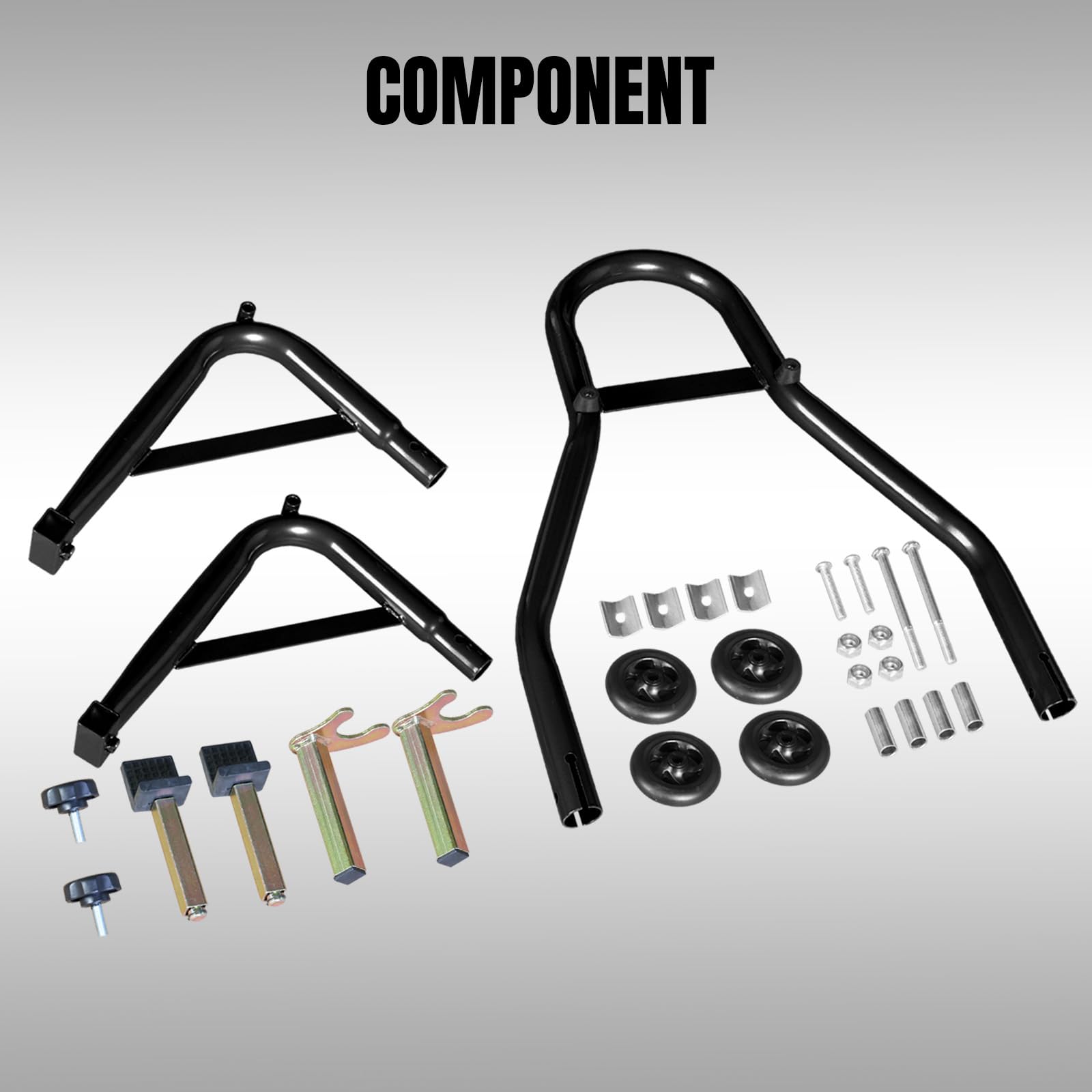 Jack Boss adjustable-width front stand fits multiple fork sizes for many bikes