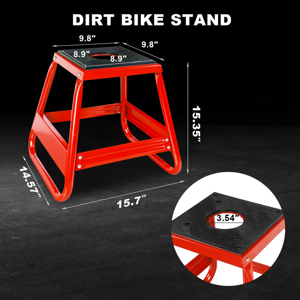 Jack Boss dirt bike stand assembly image shows quick setup