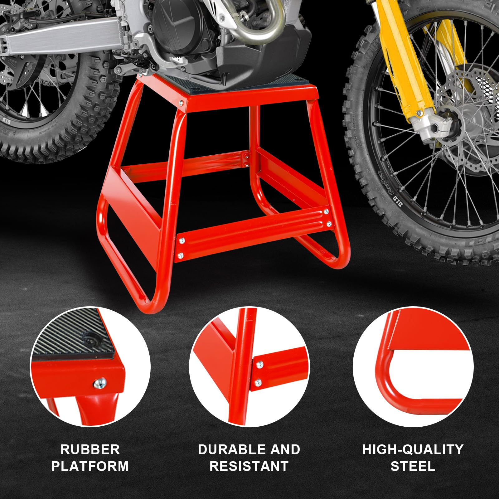 Jack Boss stand platform close-up shows 9.8 x 9.8 inch base for stability
