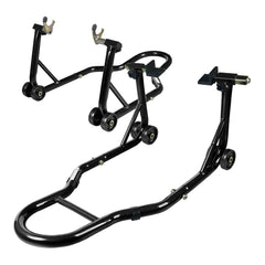 Jack Boss front fork lift stand provides sturdy front-end support for maintenance.