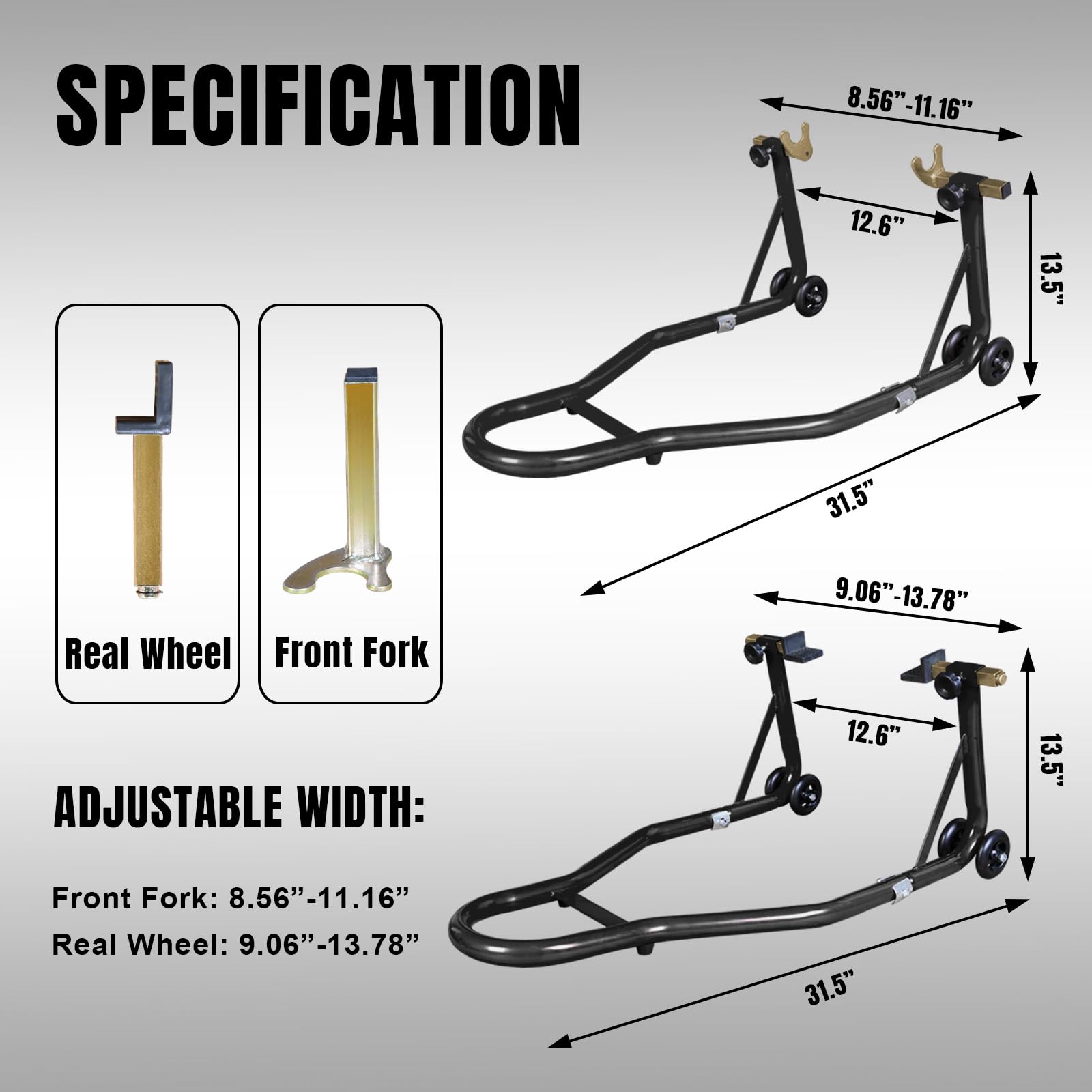 Jack Boss front fork U-shape stand supports wheel lifting during maintenance