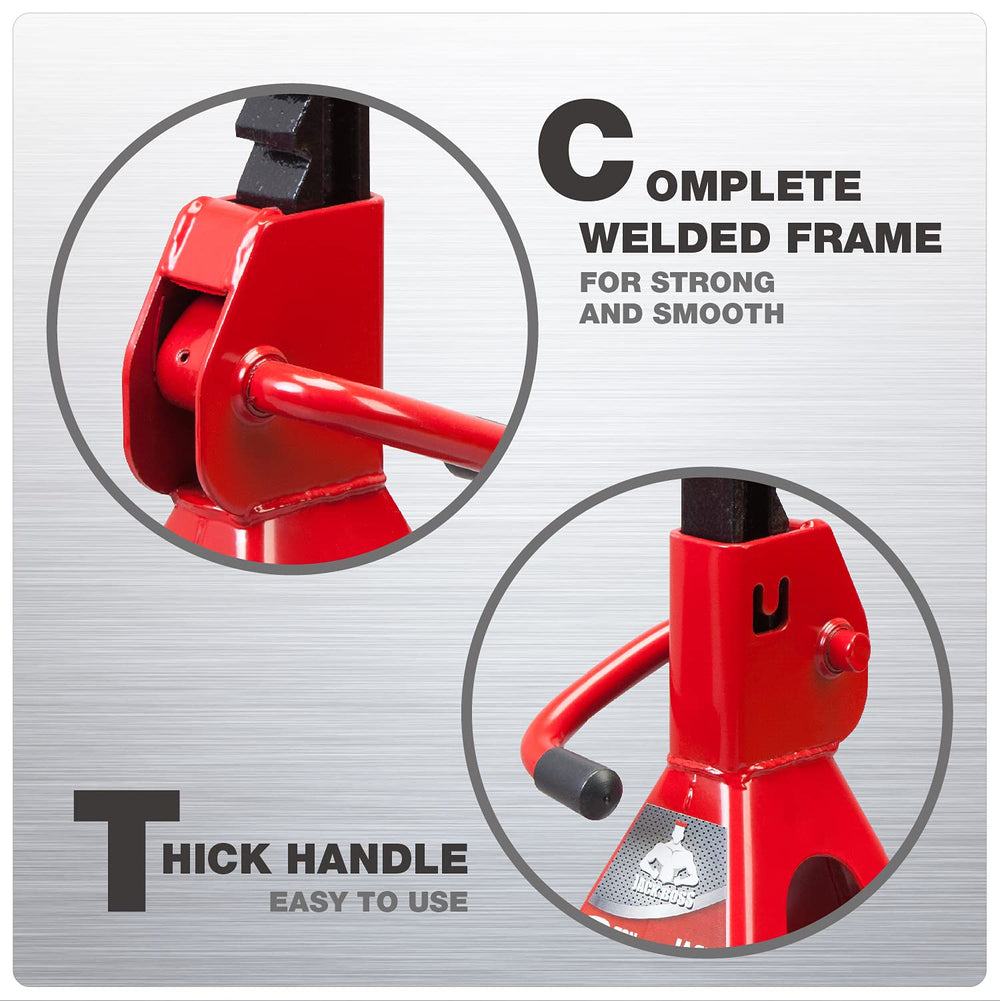 Jack Boss Low Profile jack stand with concave top saddle aids tire support.