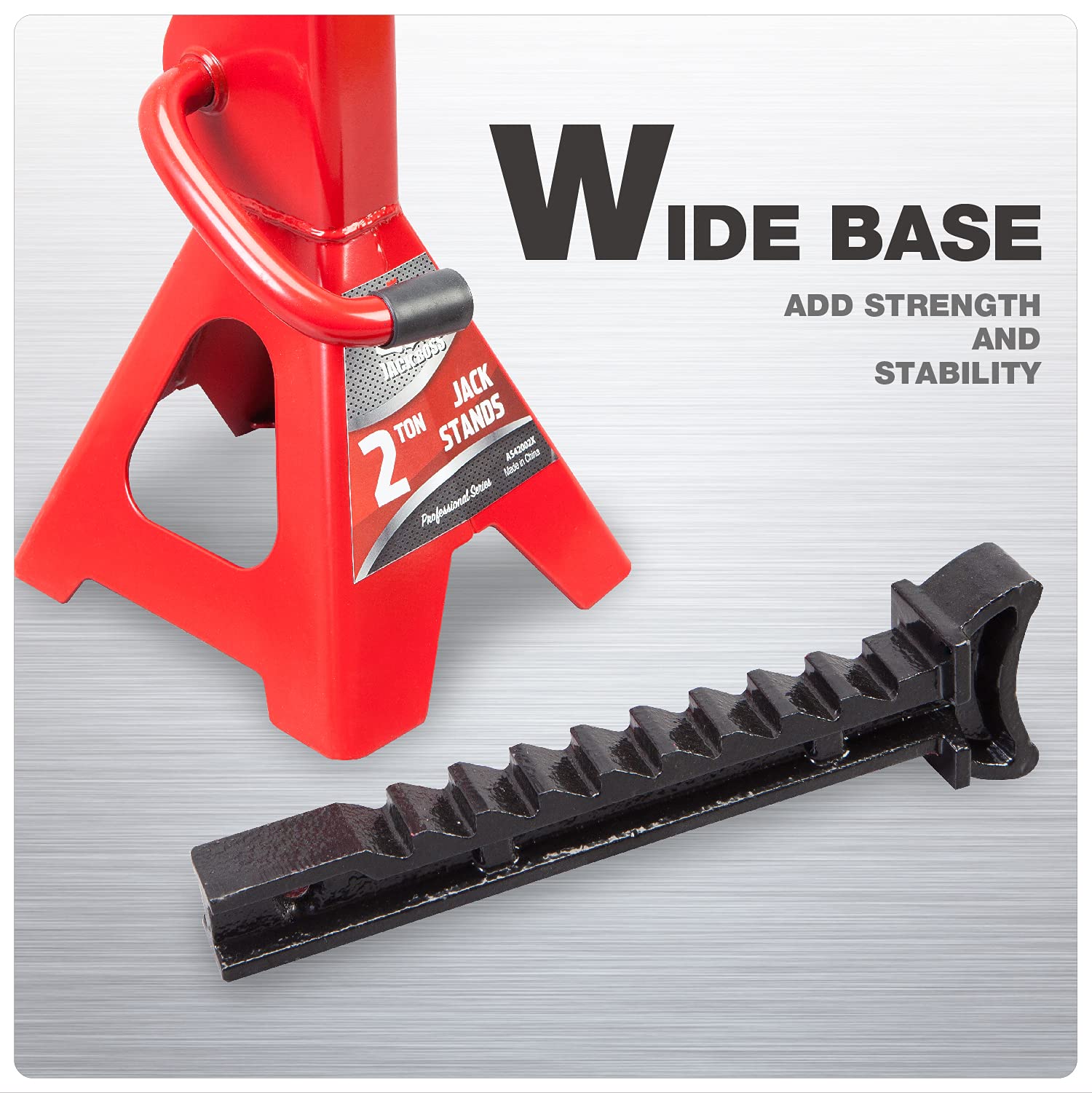 Jack Boss Durable welded-frame construction and rust-resistant red coating in view.