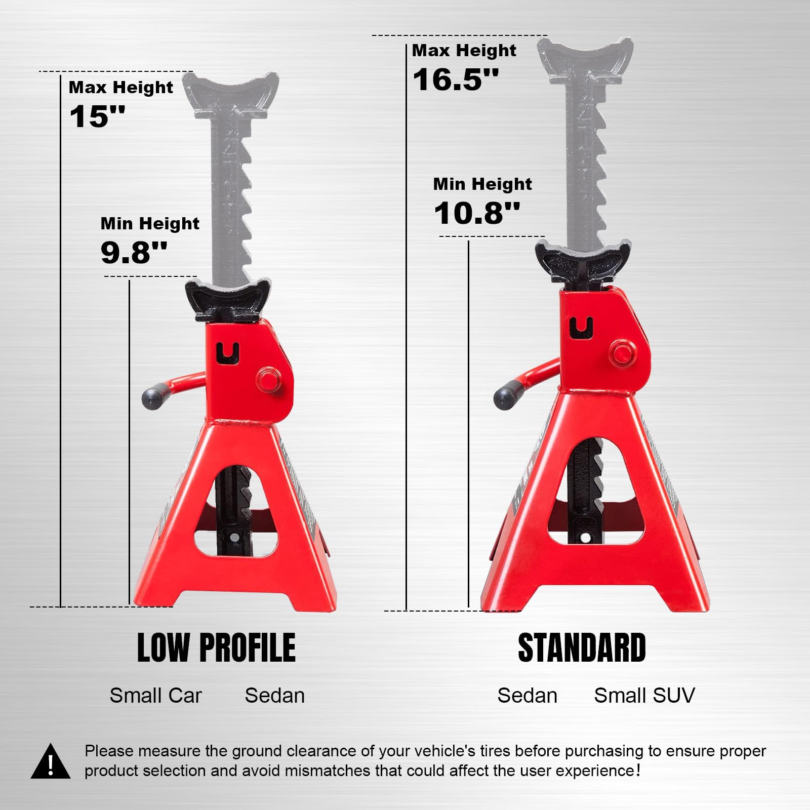 Jack Boss jack stands elevated range close-up shows adjustable height for small vehicles.