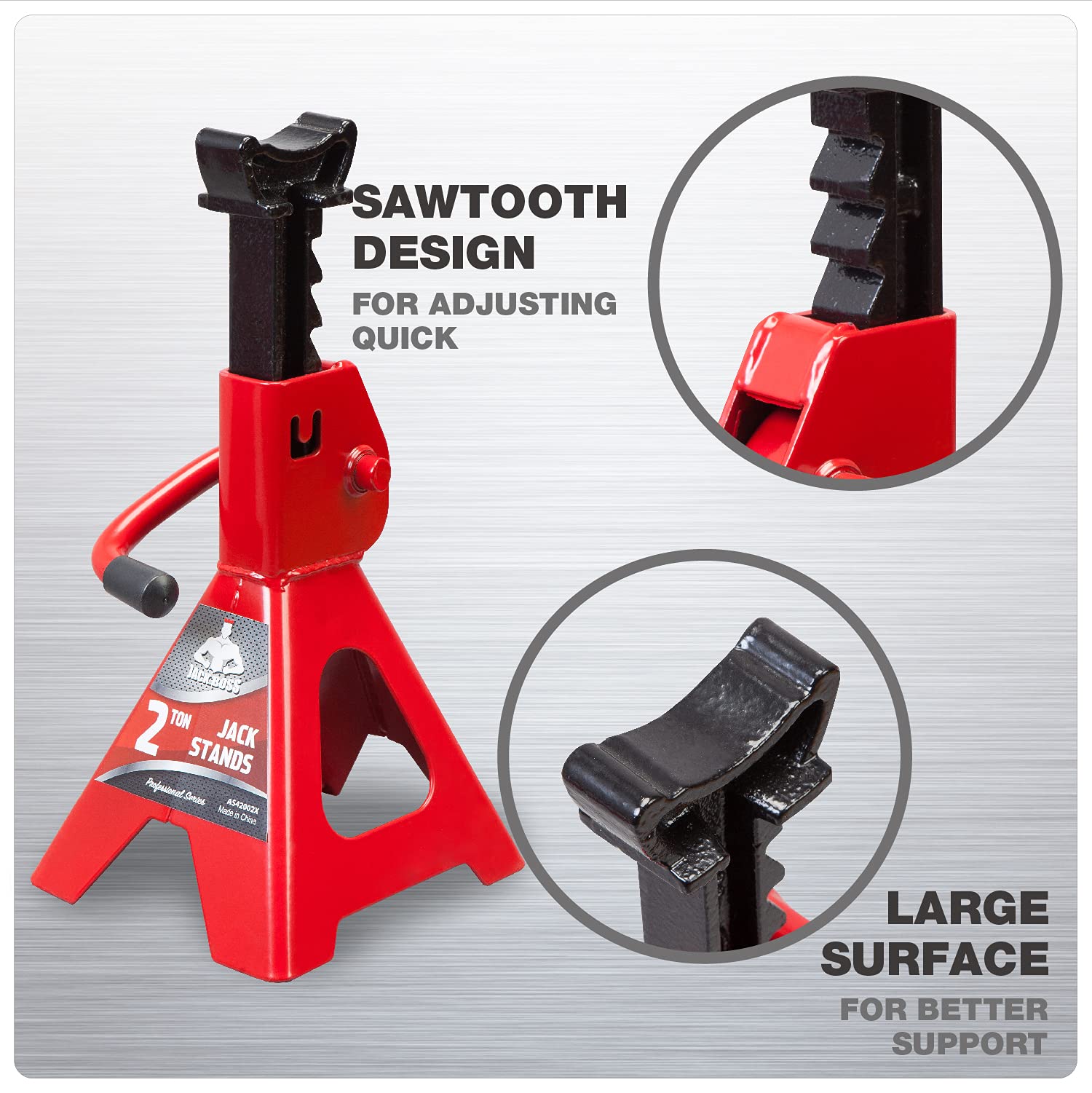 Jack Boss Wide pyramid base offers stability during lifting tasks.