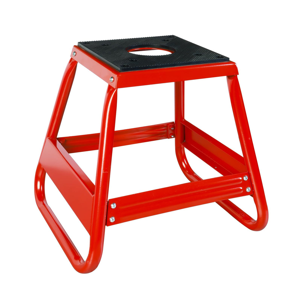 Jack Boss motorcycle stand side view highlighting sturdy steel construction for maintenance