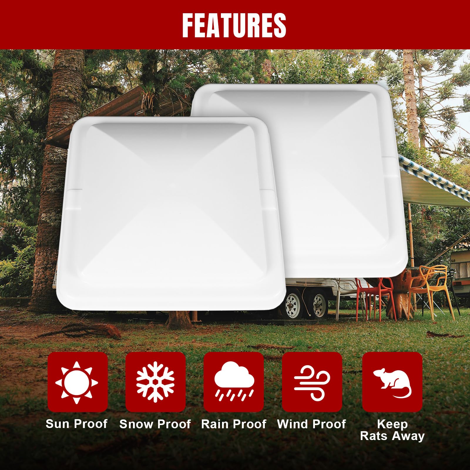 Jack Boss 14x14 vent cover on a camper roof for easy setup