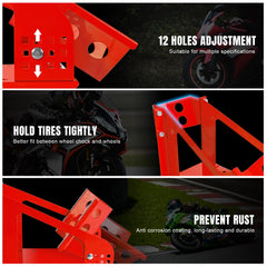 Jack Boss wheel chock garage use keeps bikes stable during storage.