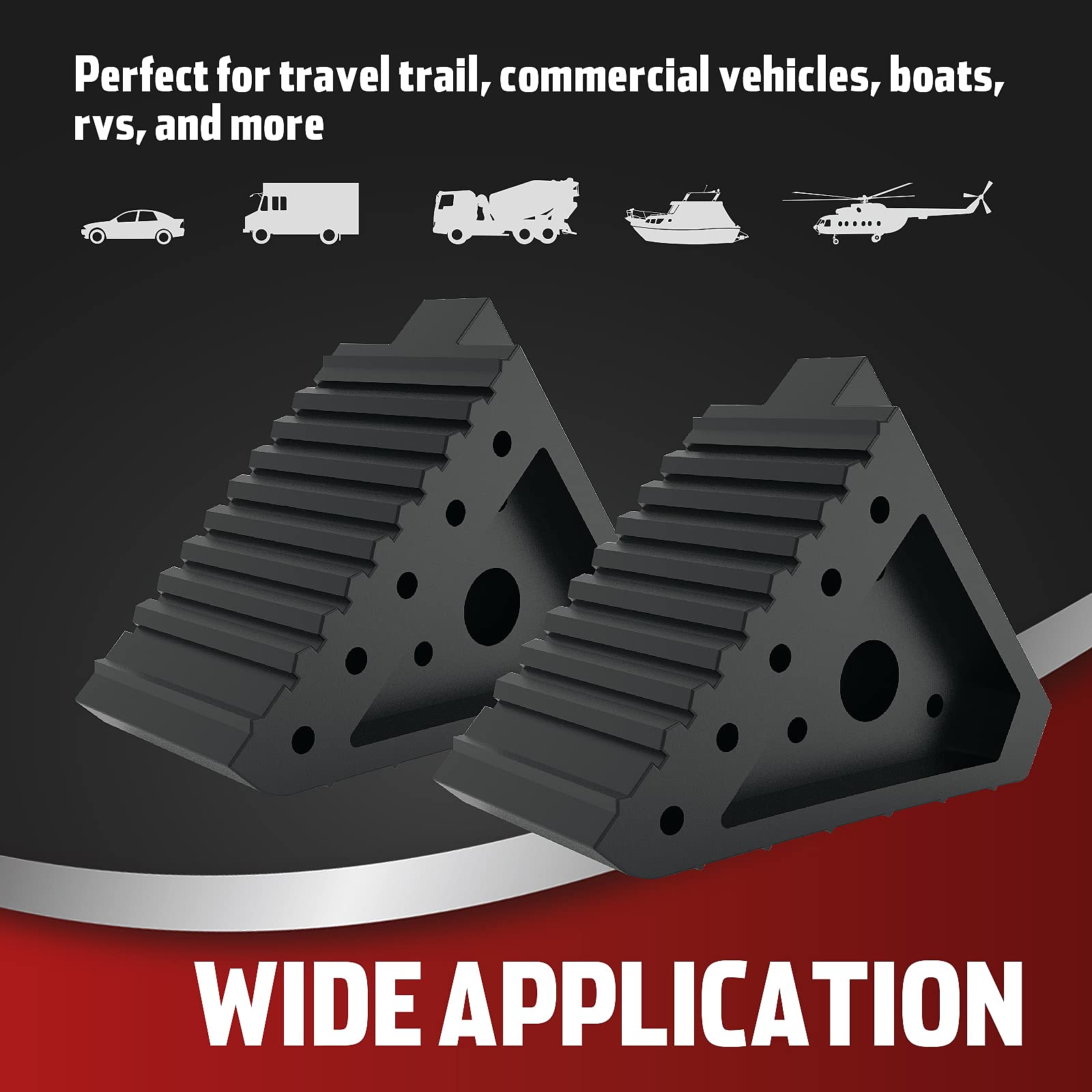 Jack Boss wheel chocks stored in a trunk for roadside readiness.